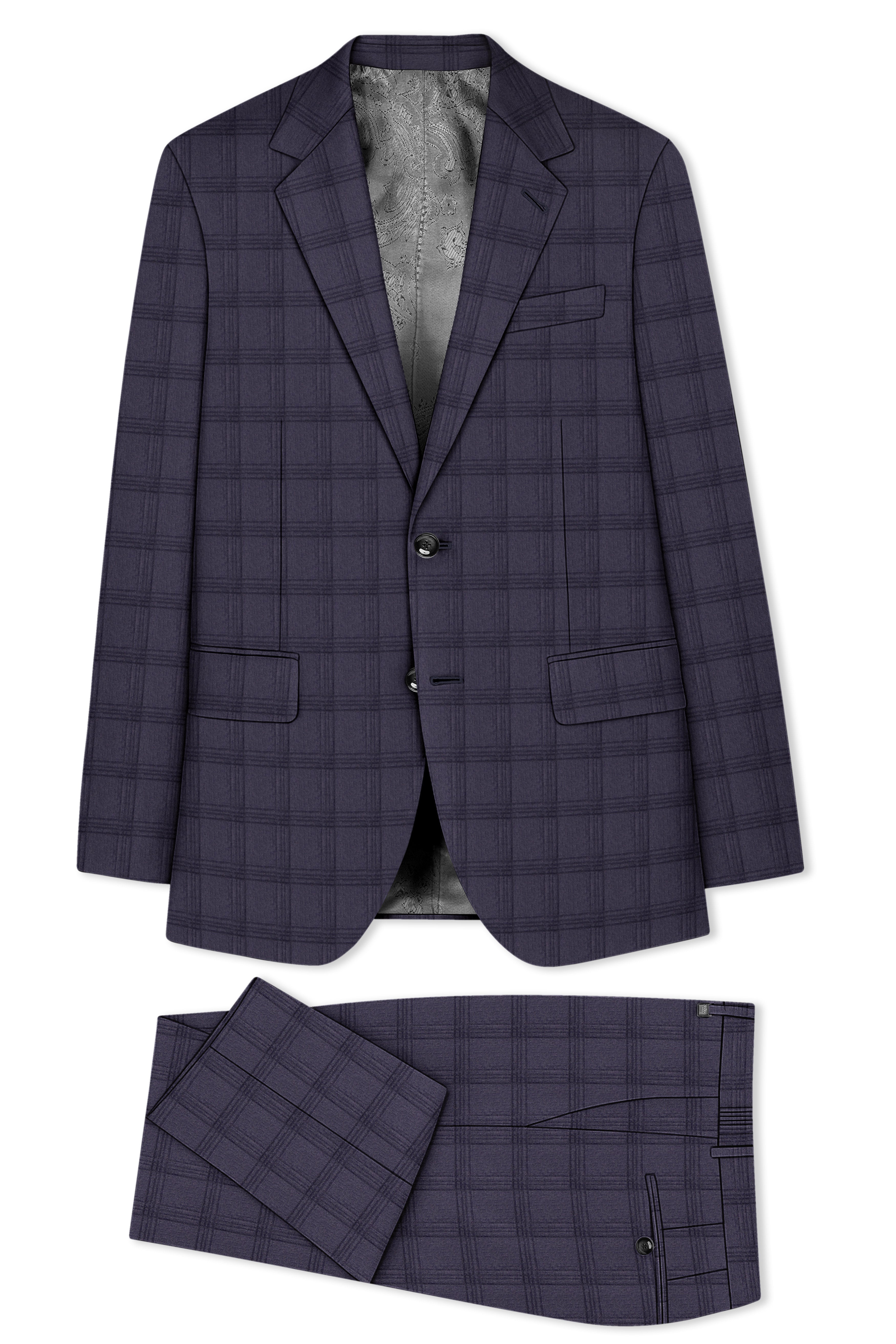Auretuna-Tuna Blue Tonal Check Plaid Wool Rich Single Breasted Suit