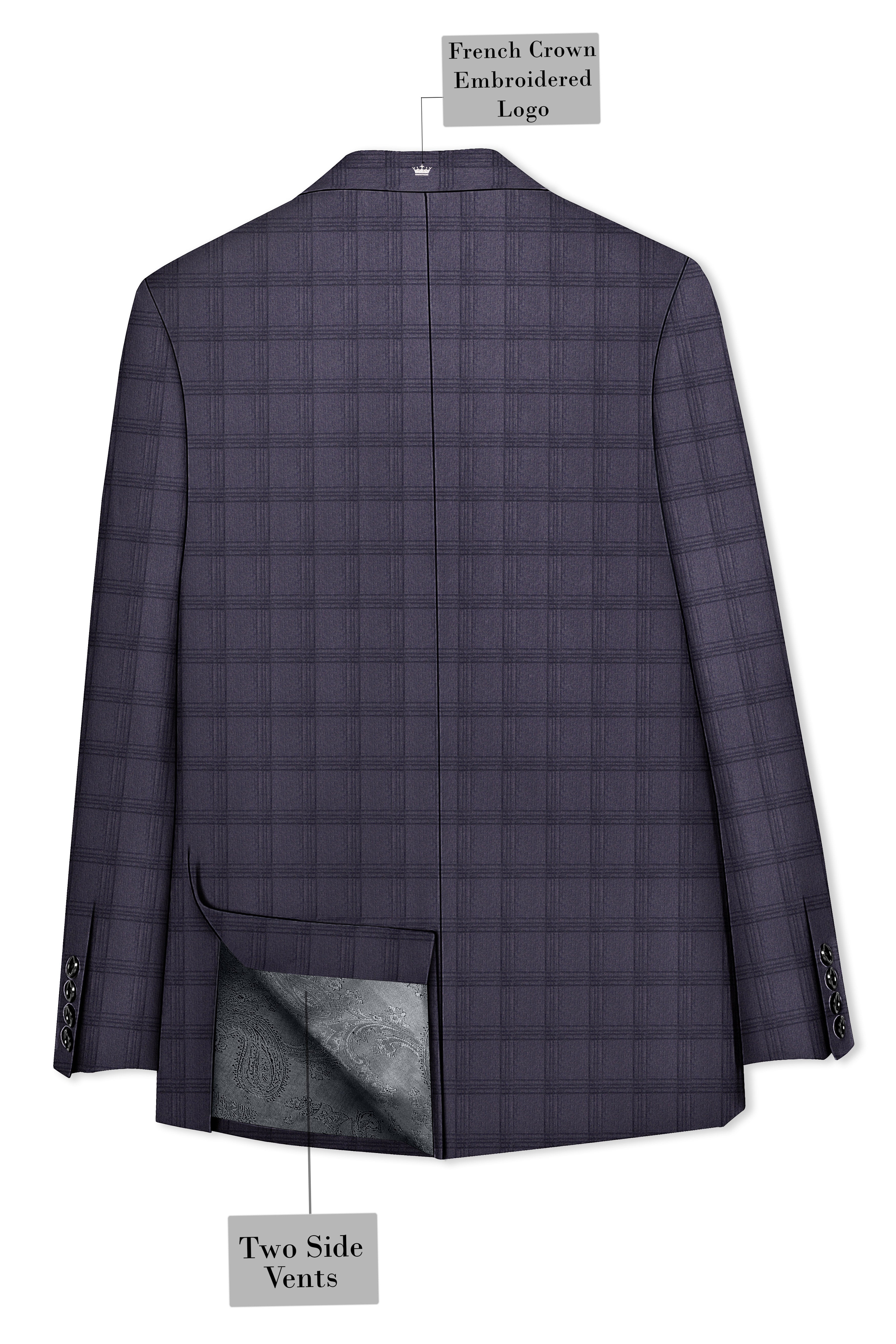 Auretuna-Tuna Blue Tonal Check Plaid Wool Rich Single Breasted Suit