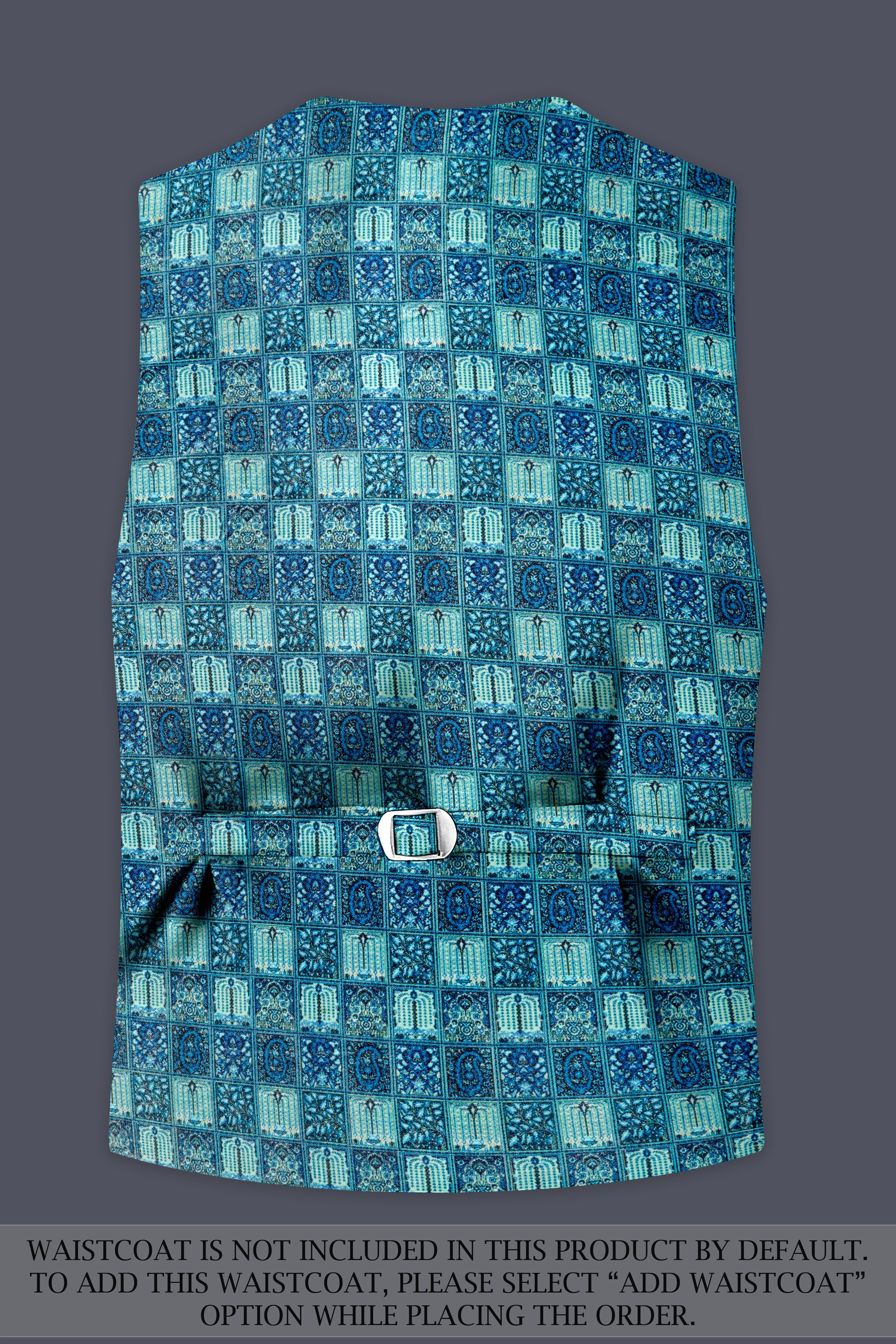 Mosaivoro-Caribbean Blue Geometric Mosaic Printed Velvet Single Breasted Suit