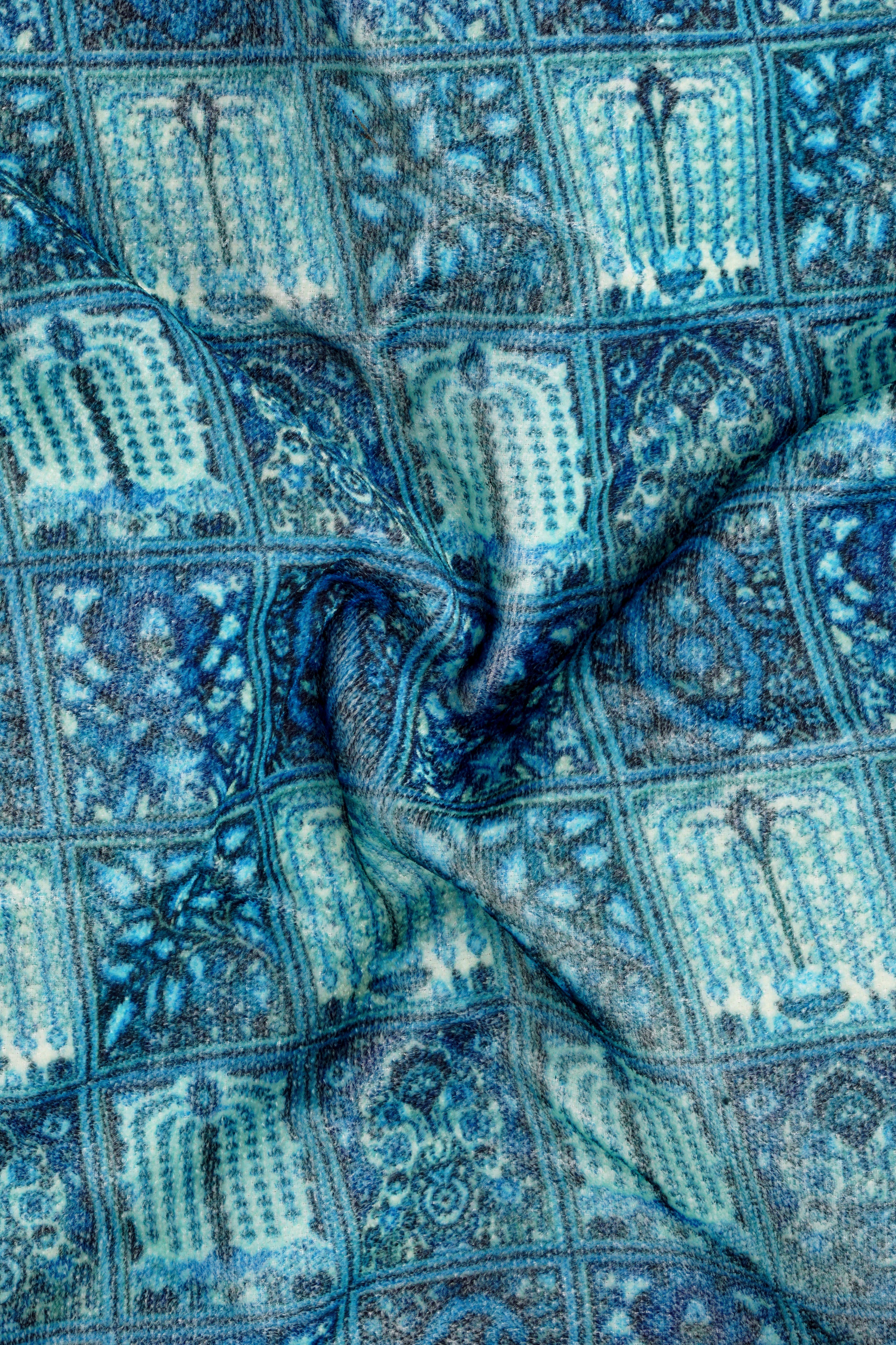 Mosaivoro-Caribbean Blue Geometric Mosaic Printed Velvet Single Breasted Suit