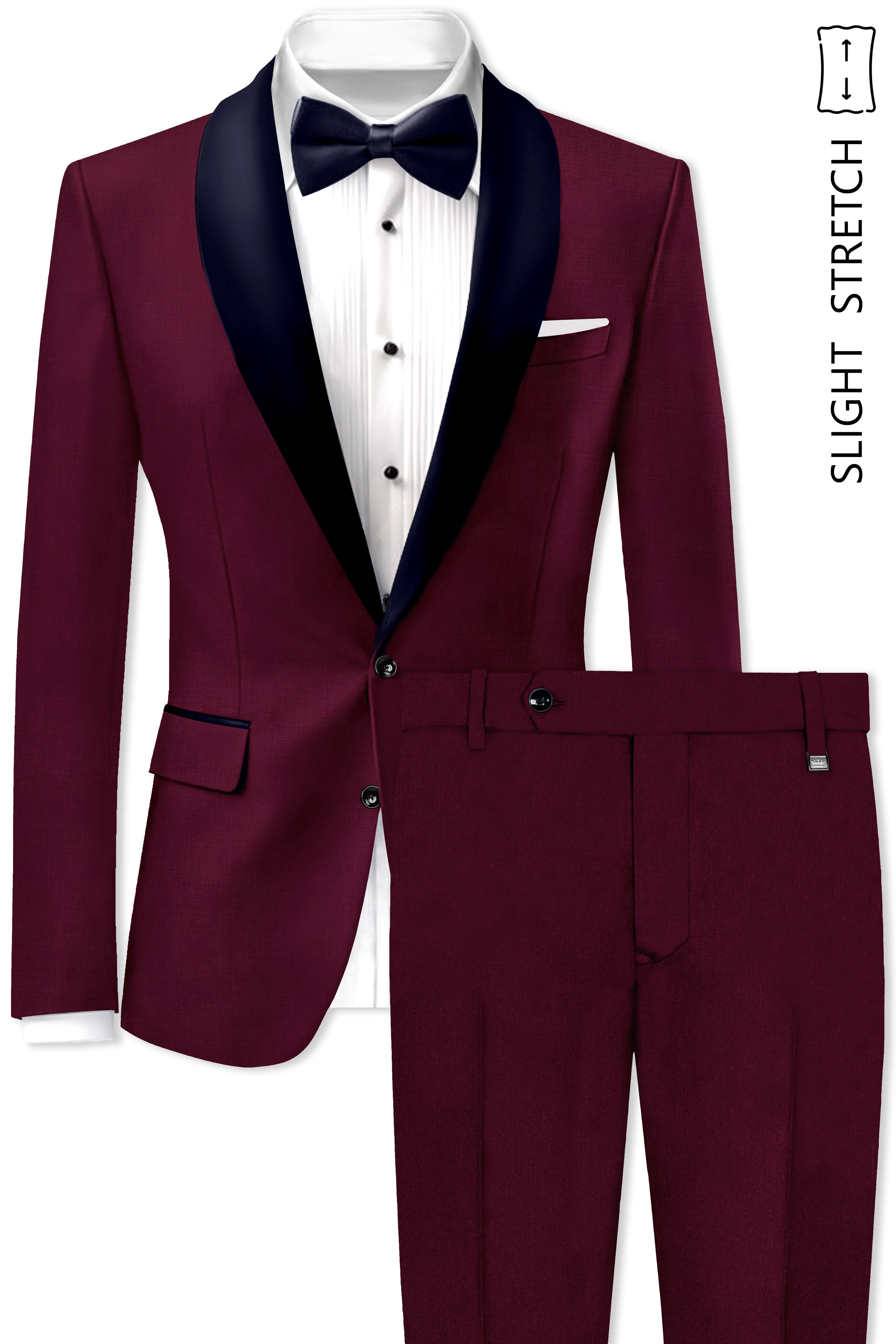 Regal Maroon-Tamarind With Blue Lepal Solid Wool Rich Tuxedo Suit