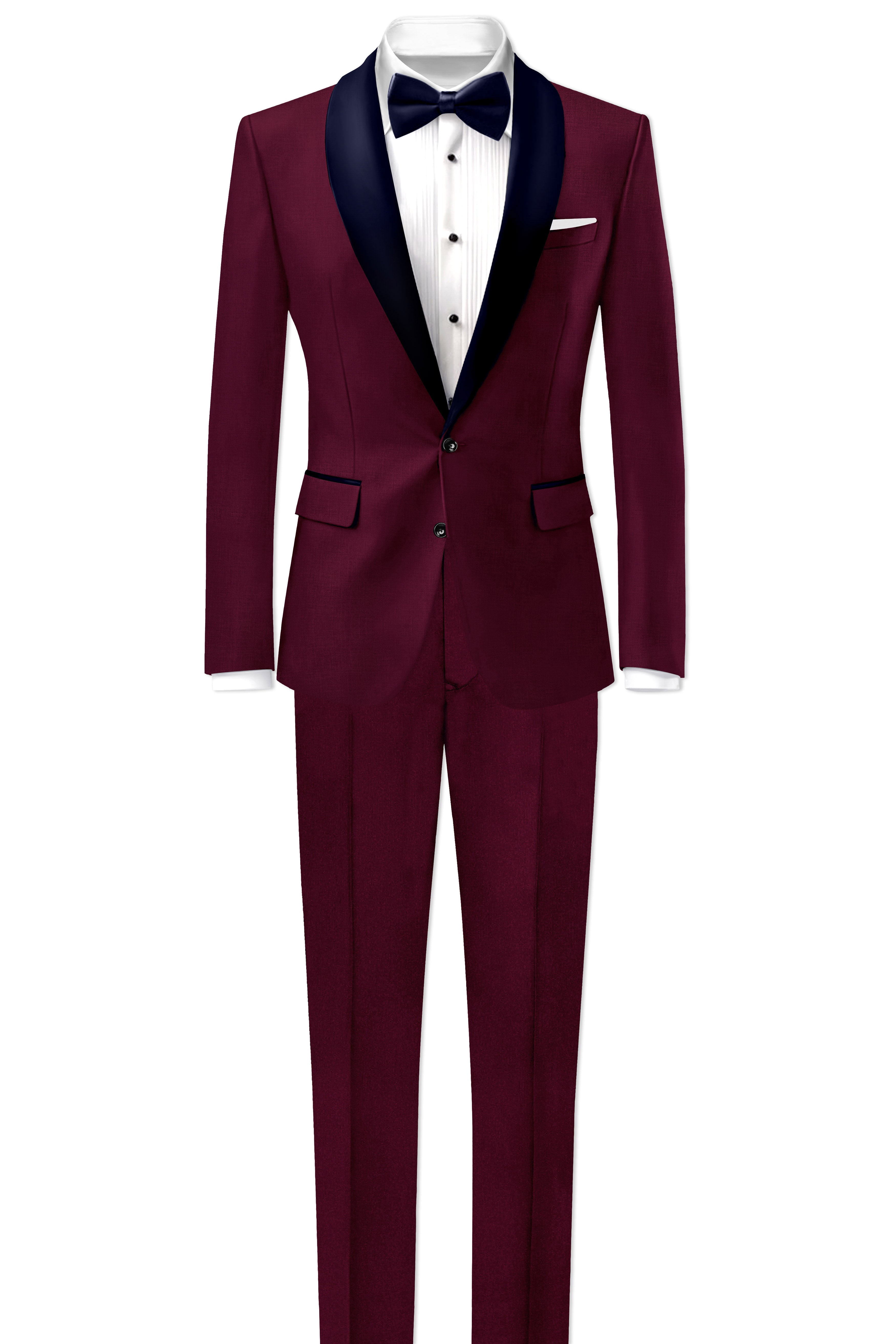 Regal Maroon-Tamarind With Blue Lepal Solid Wool Rich Tuxedo Suit