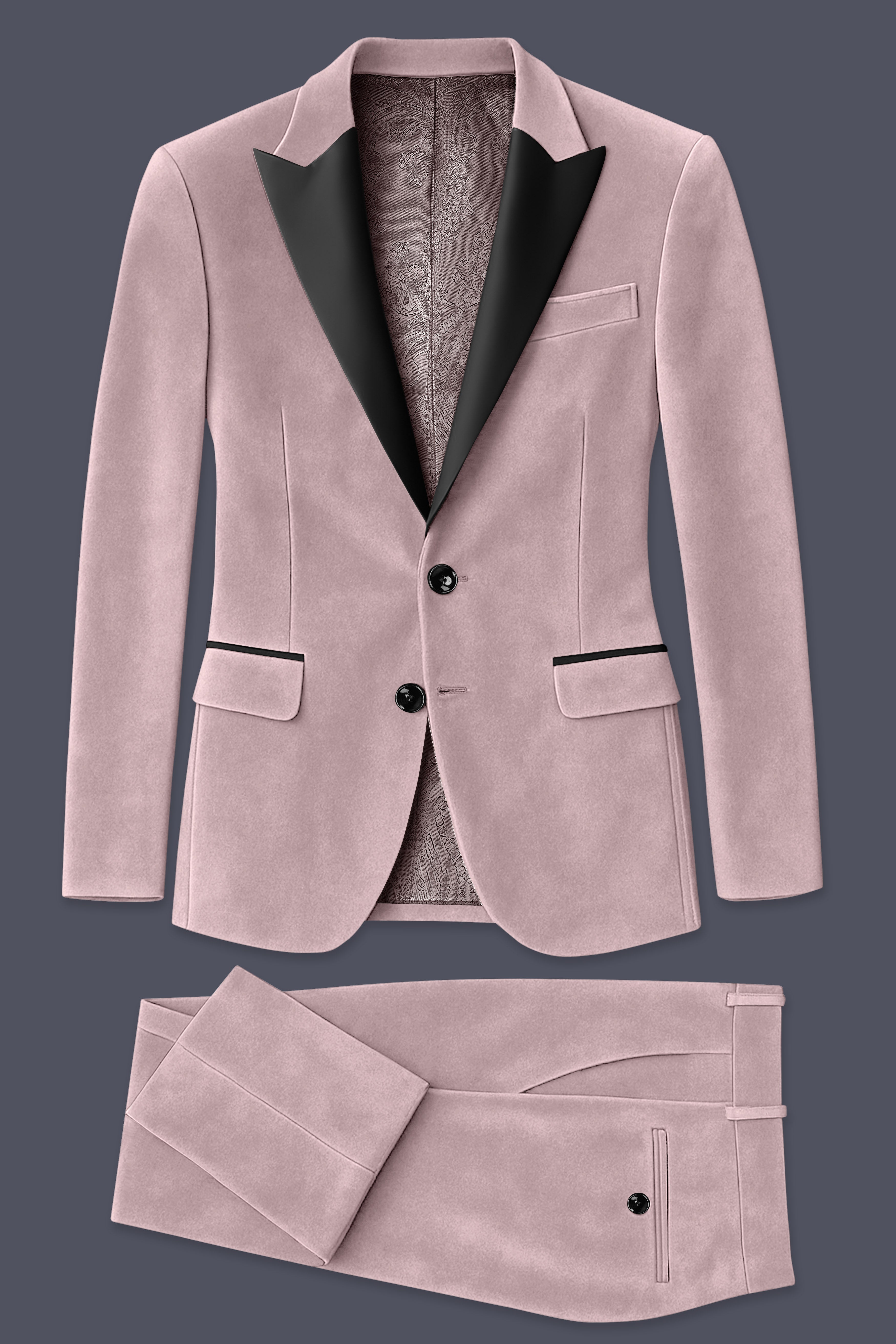 Rosvoro-Calming Pink Velvet Peak Lapel Tuxedo Suit