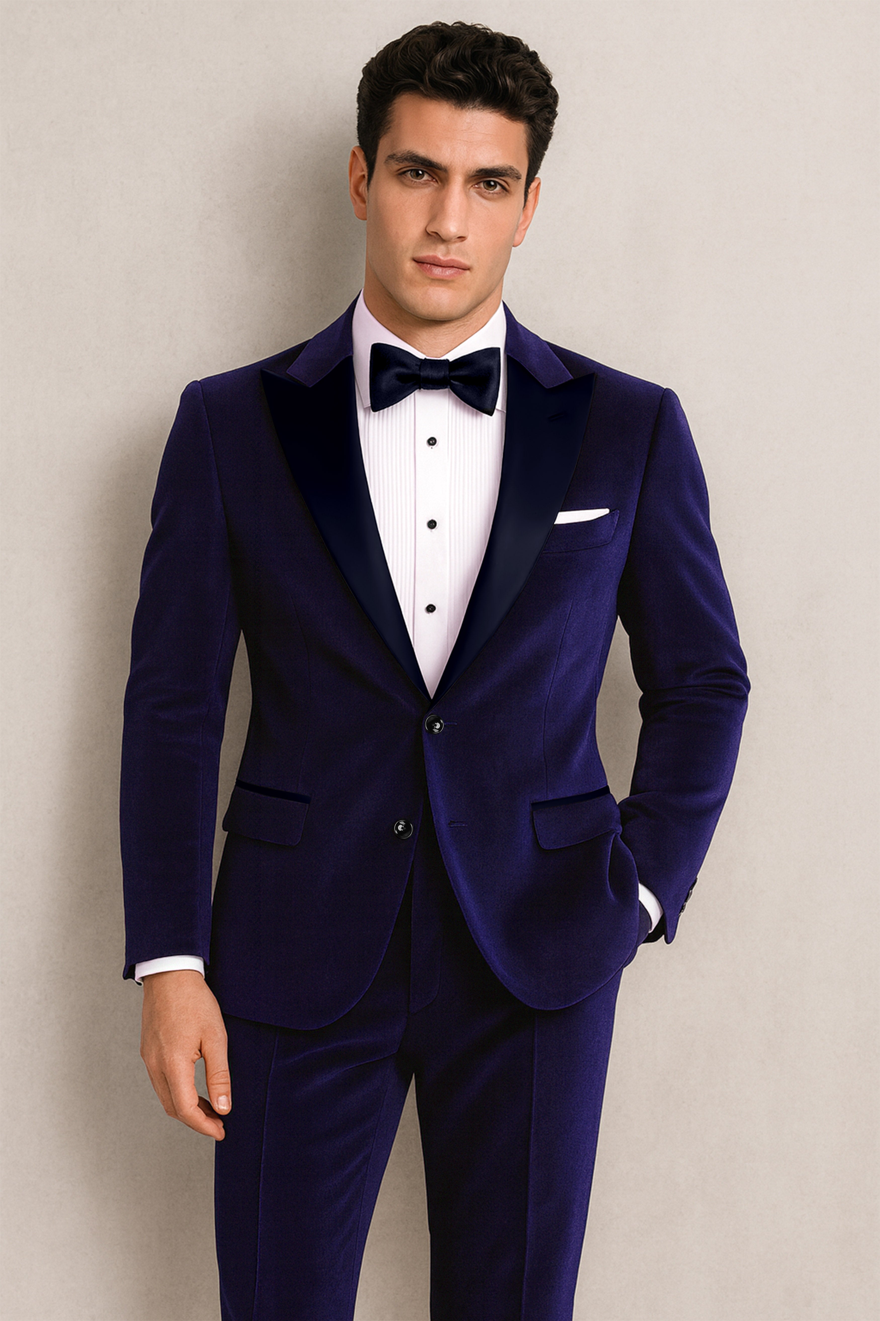 Azurion-Royal Blue With Blue Lepal Velvet Peak Lapel Tuxedo Suit