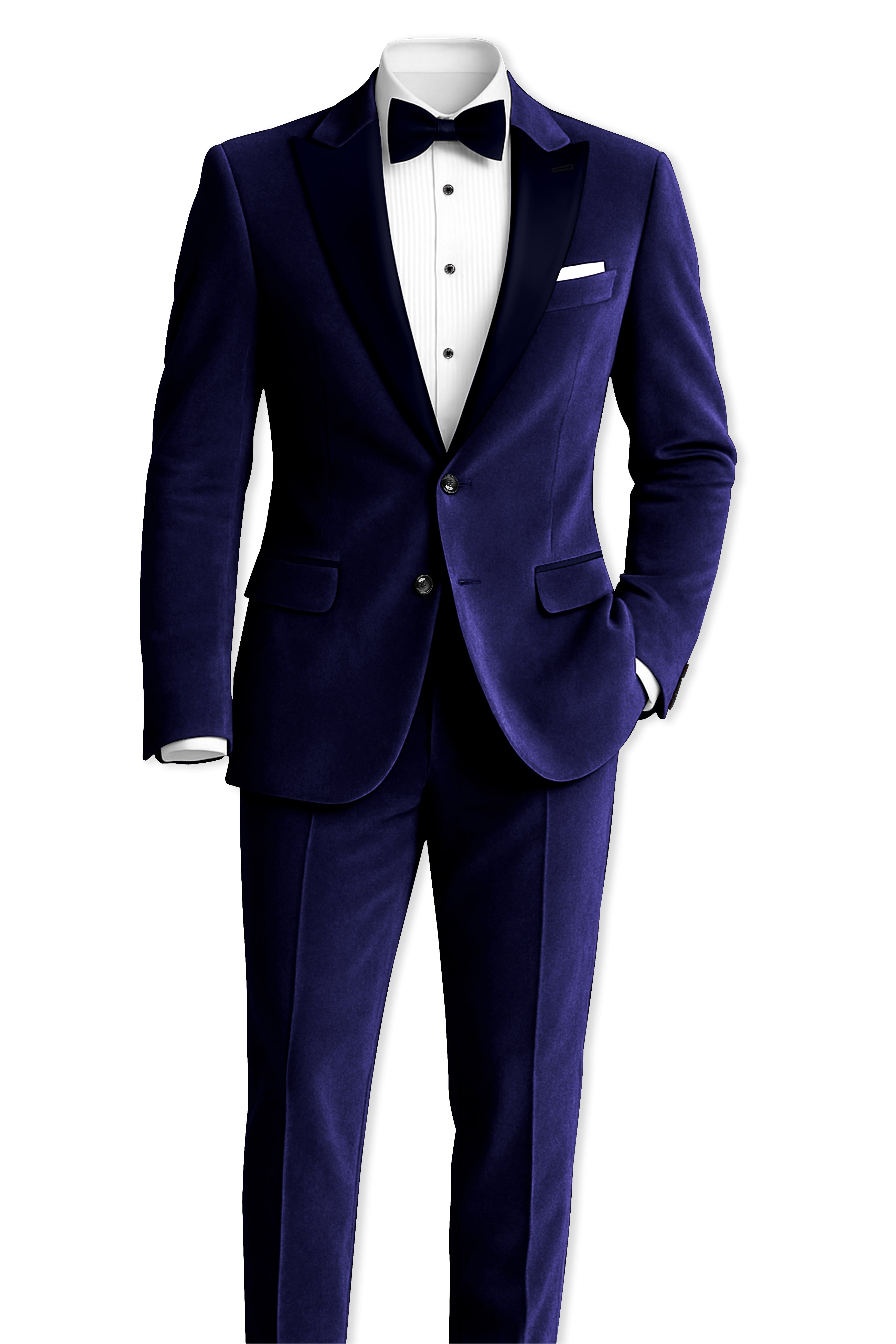 Azurion-Royal Blue With Blue Lepal Velvet Peak Lapel Tuxedo Suit