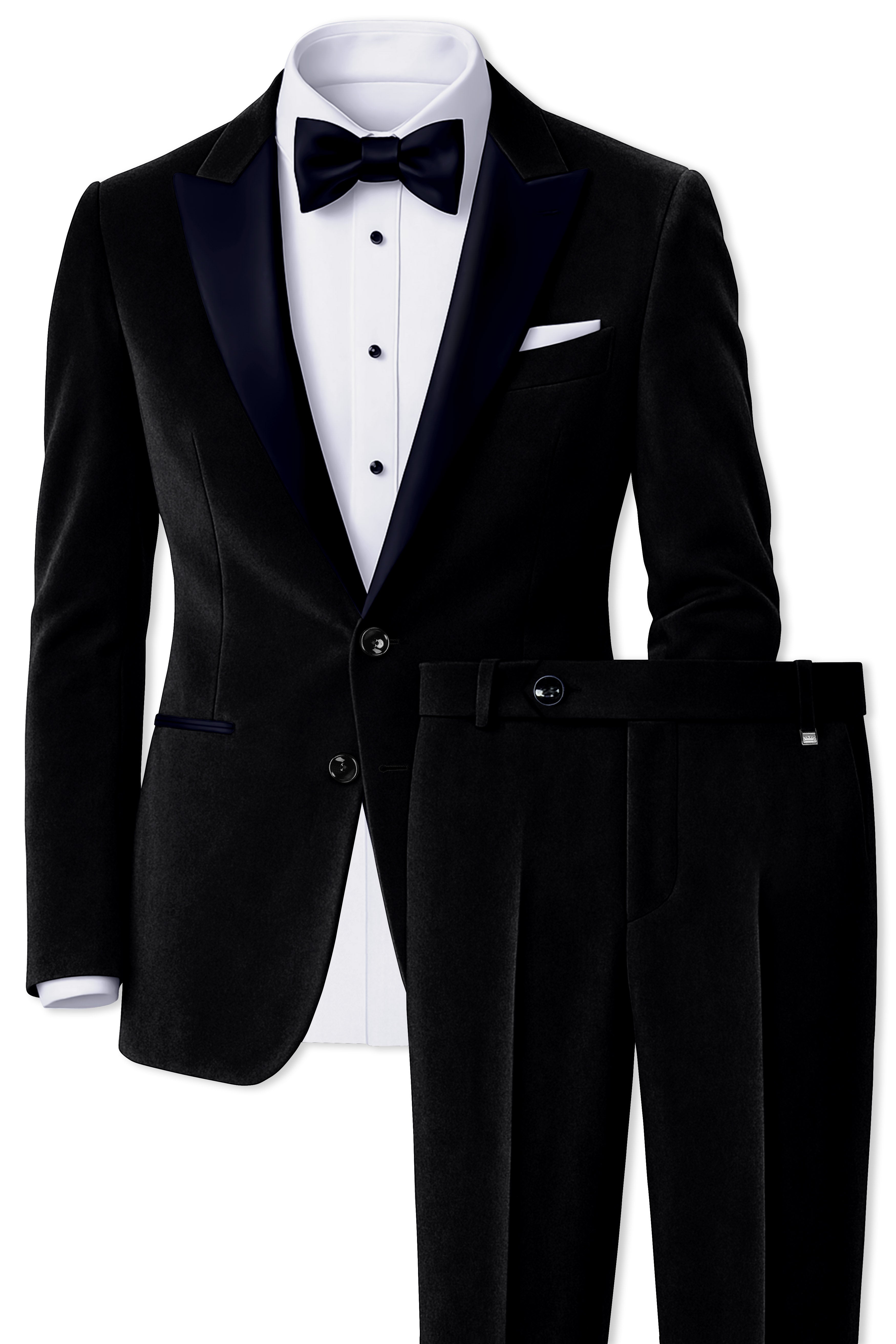 Jadevel-Jade Black With Blue Lepal Velvet Peak Lapel Tuxedo Suit