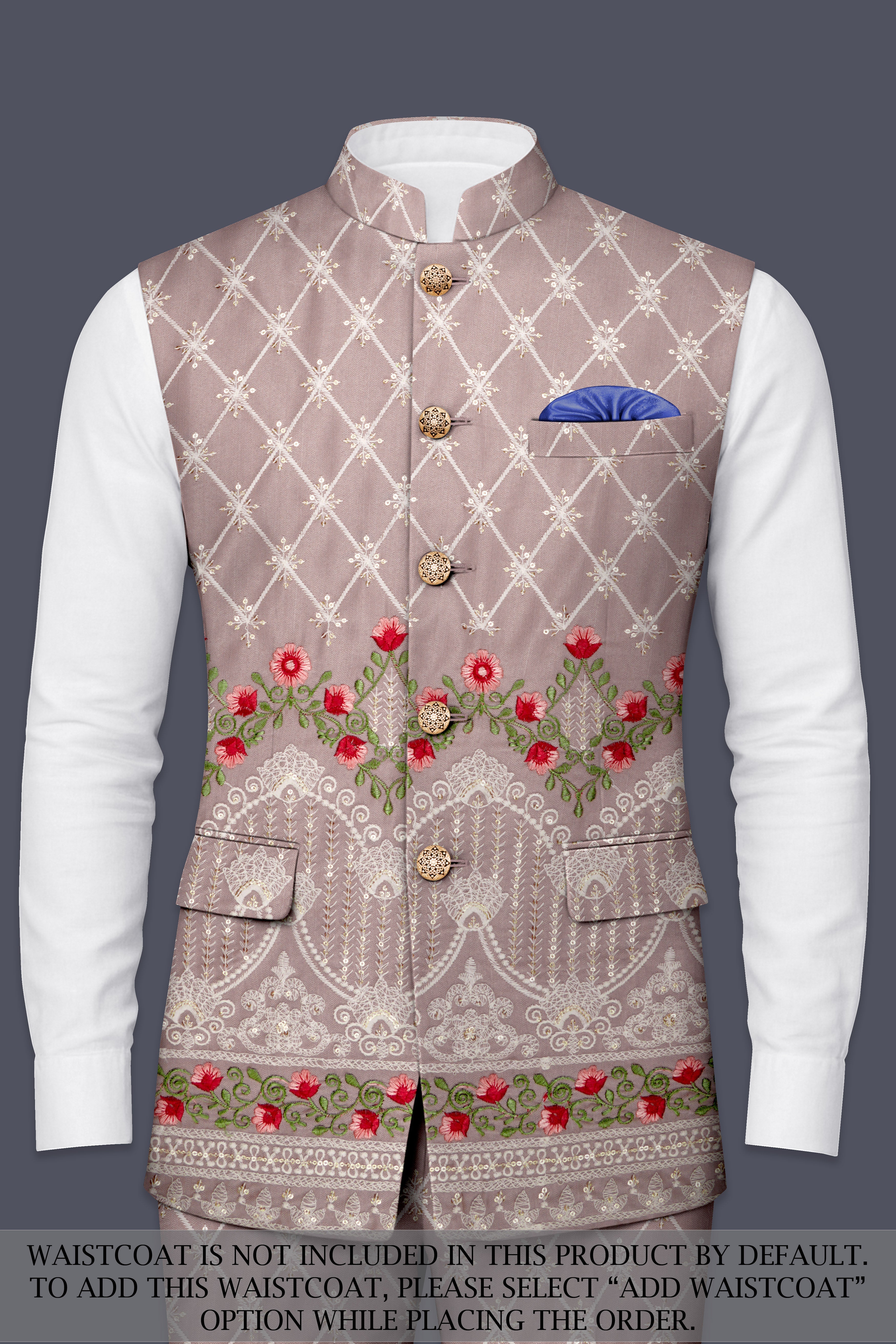 Luminza-Martini Cream Merlot Red Multicolour Thread and Sequin Embroidered Designer Peak Lapel Tuxedo Suit