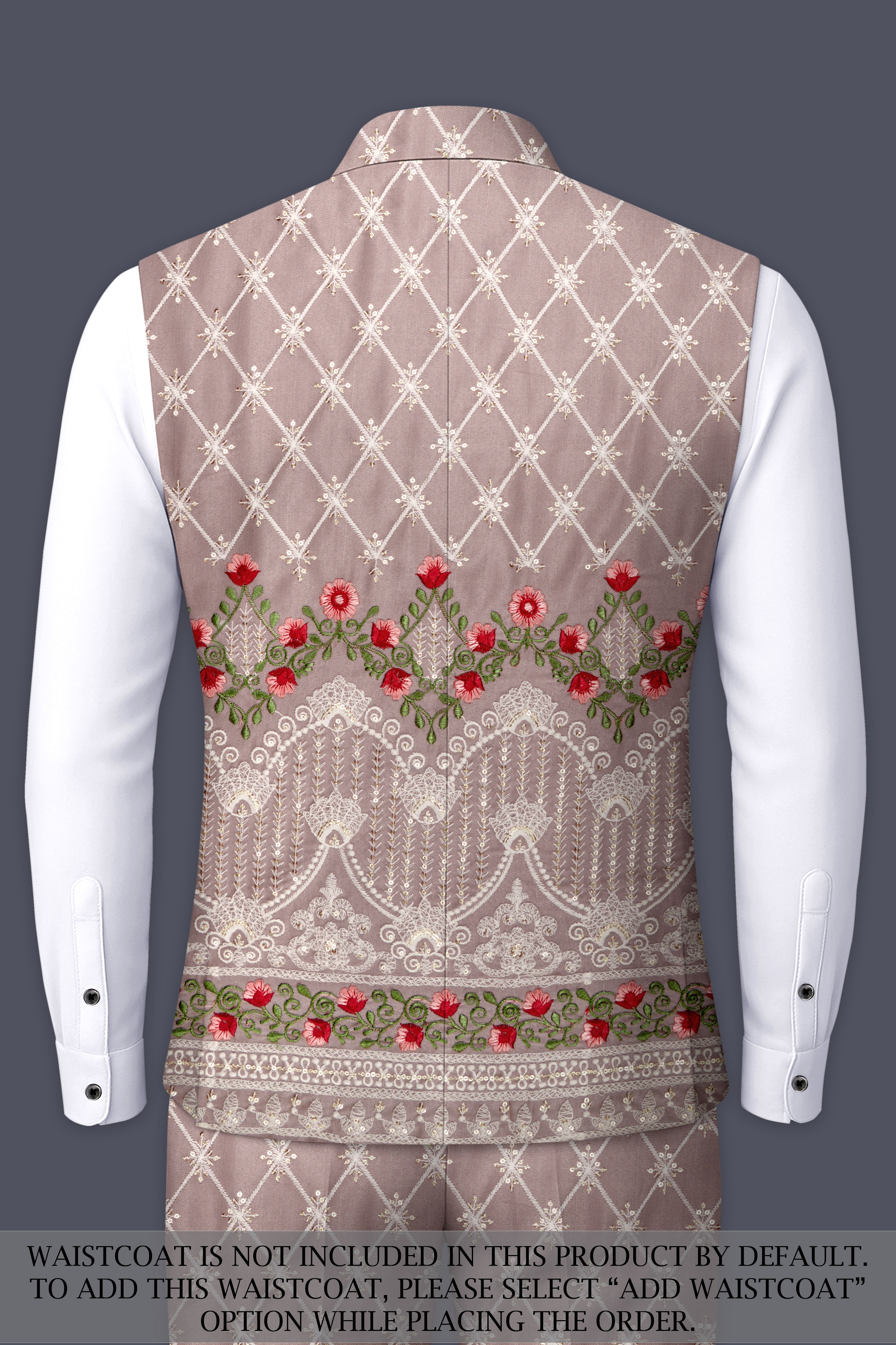 Luminza-Martini Cream Merlot Red Multicolour Thread and Sequin Embroidered Designer Peak Lapel Tuxedo Suit