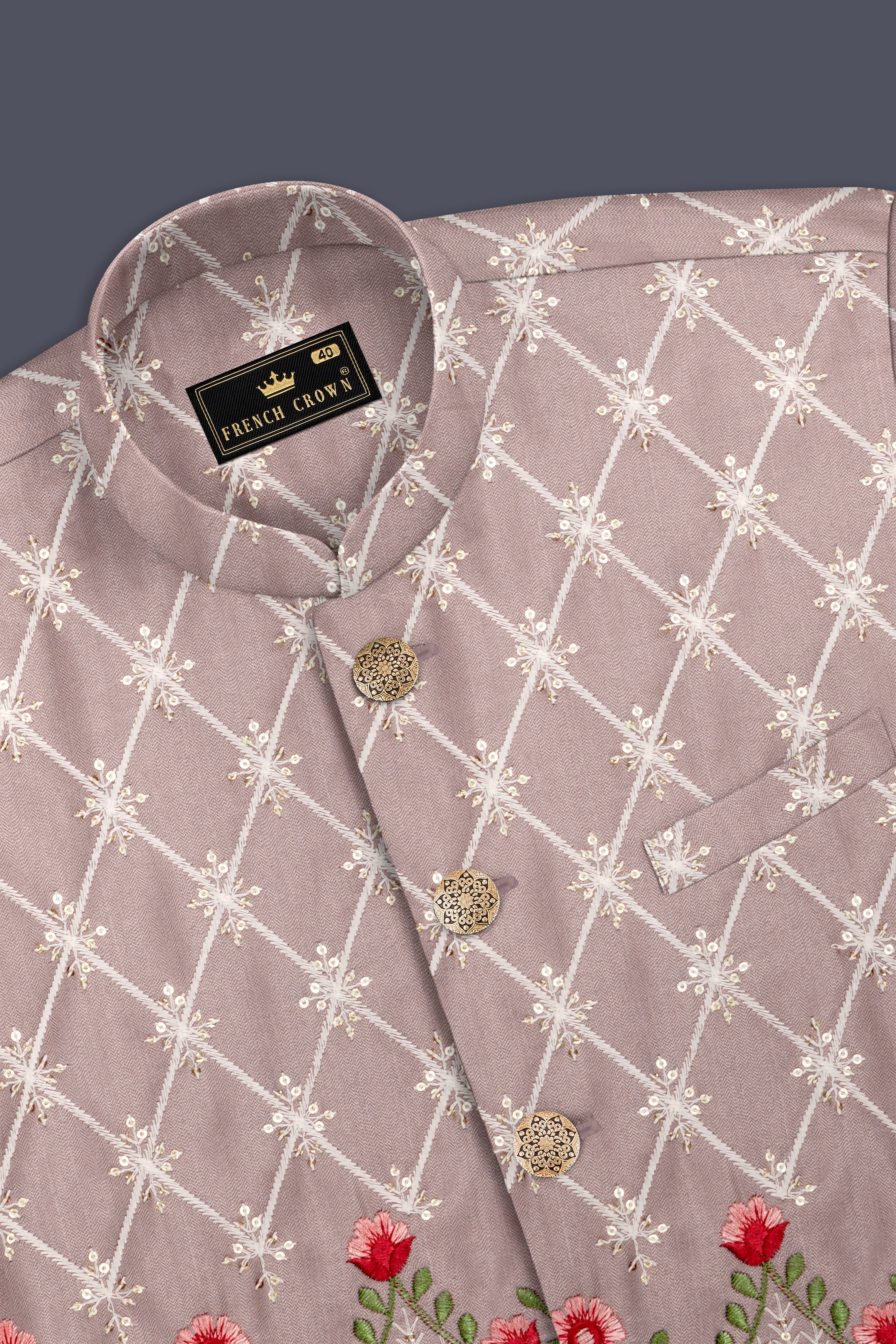 Luminza-Martini Cream Merlot Red Multicolour Thread and Sequin Embroidered Designer Peak Lapel Tuxedo Suit