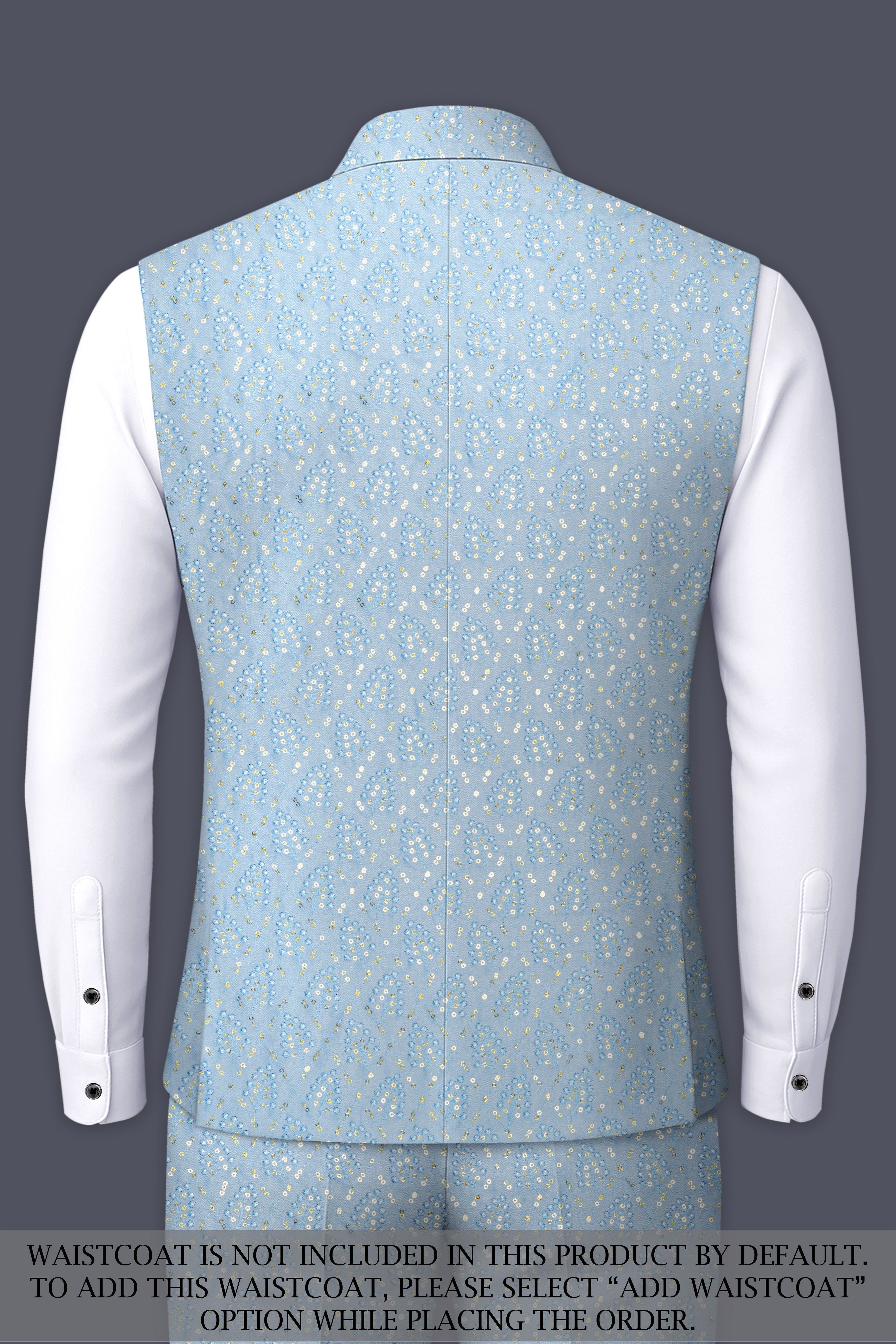 Azurora-Carolina Blue Thread and Sequin Embroidered Designer Peak Lapel Tuxedo Suit