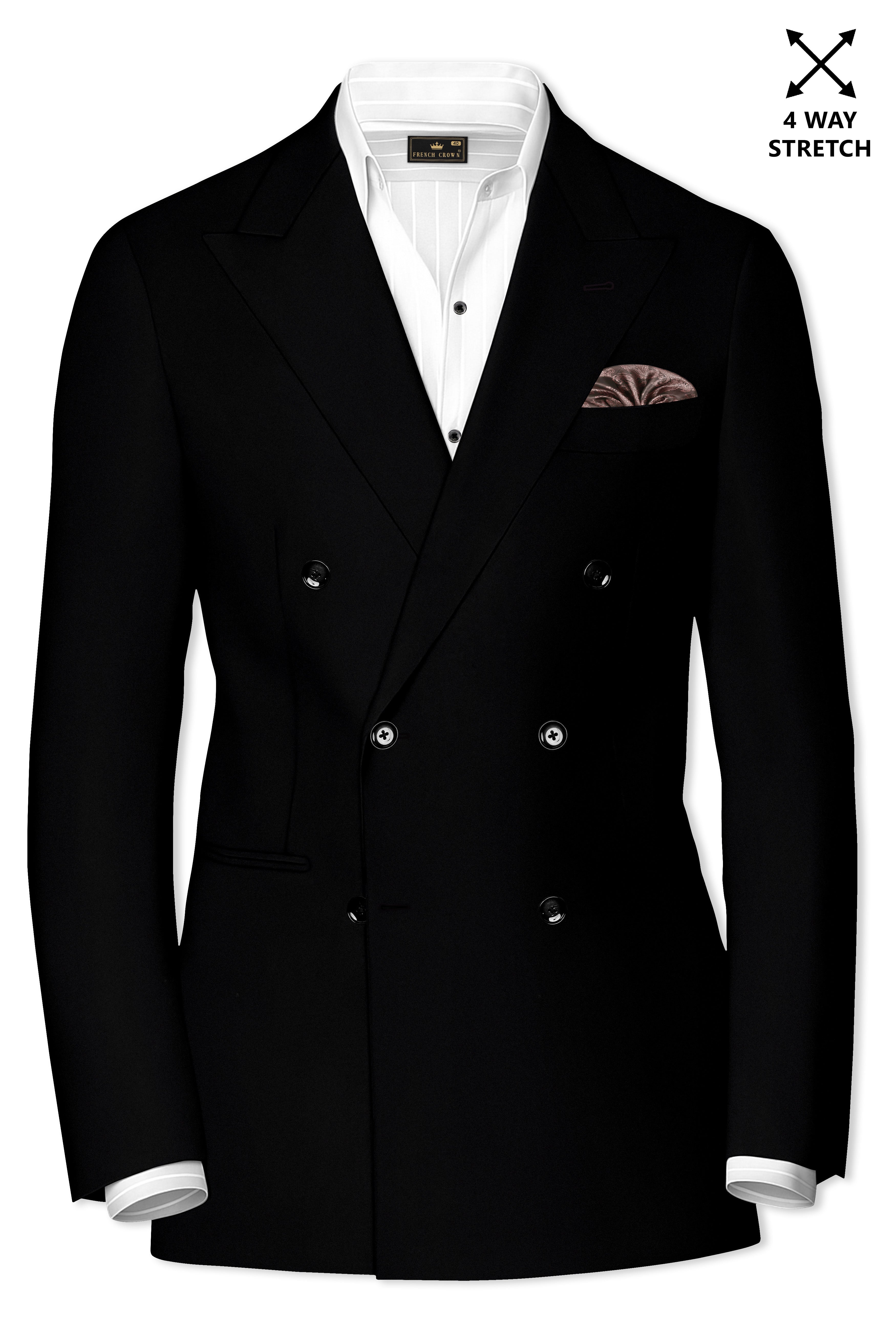 Kuro-Japanese Jade Black 4-Way Stretch Wrinkle-Free Wool Rich Double Breasted Suit