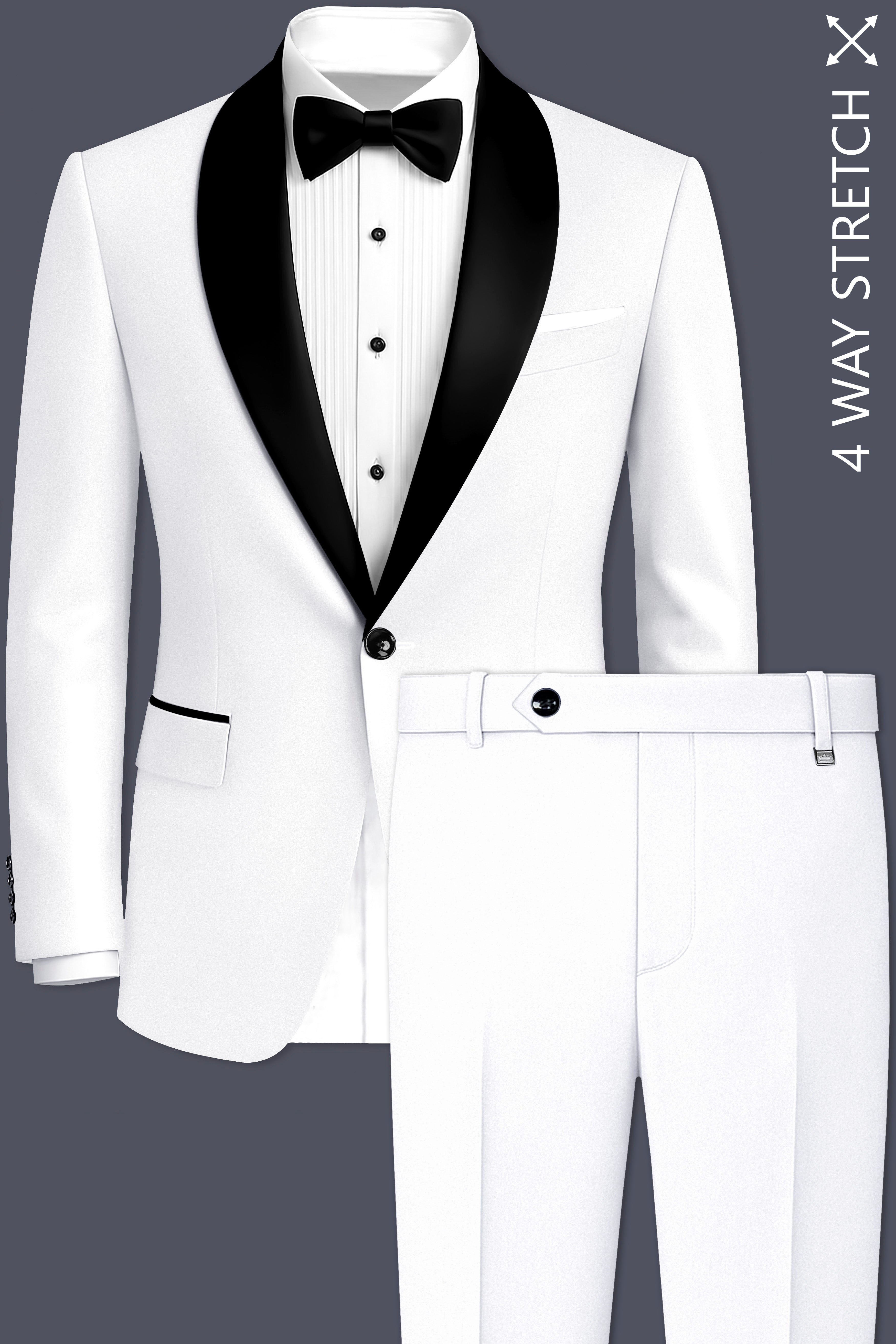 Shiro-Japanese Bright White 4-Way Stretch Wrinkle-Free Wool Rich Tuxedo Suit