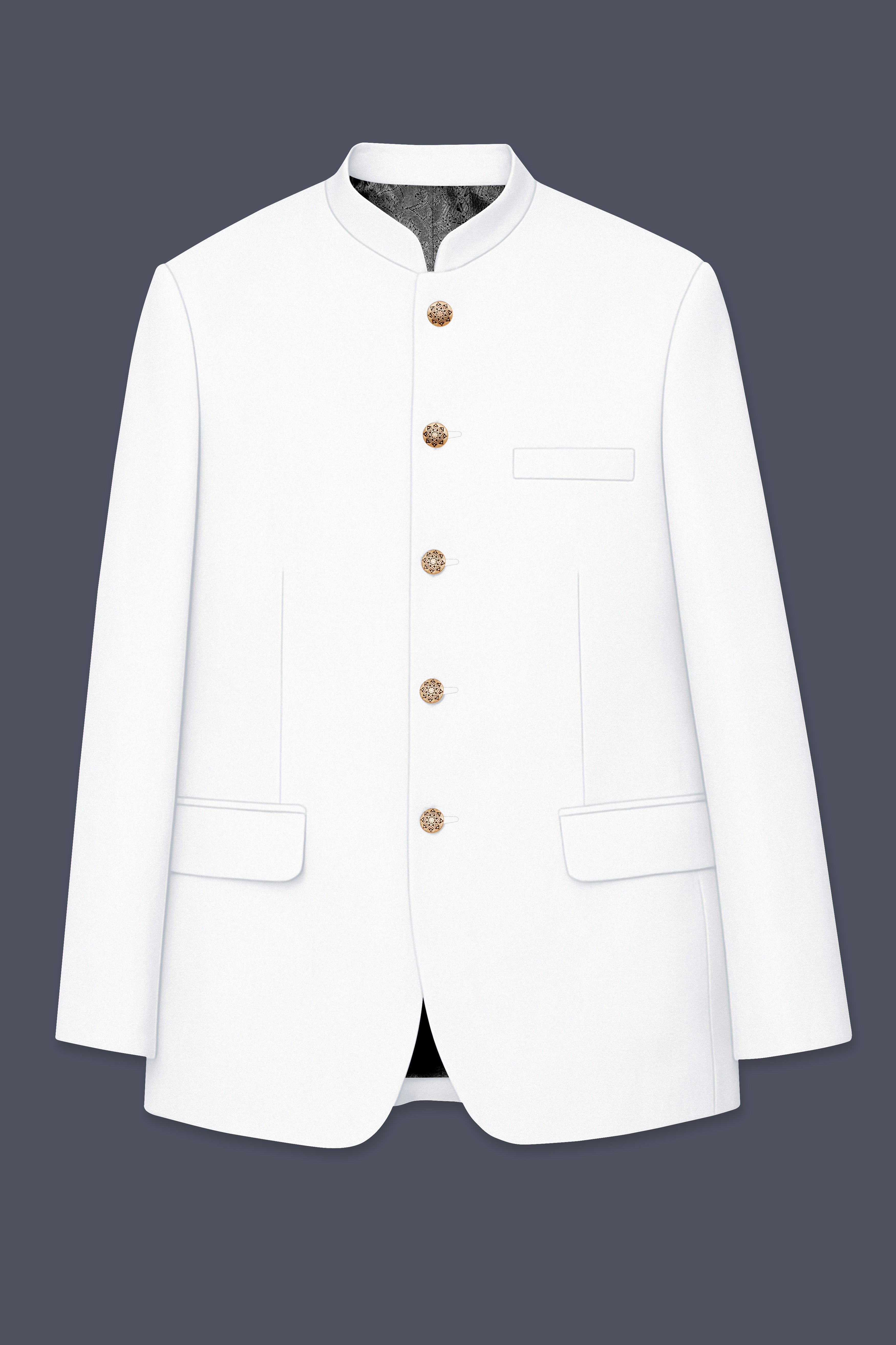 Shiro-Japanese Bright White 4-Way Stretch Wrinkle-Free Wool Rich Bandhgala Suit