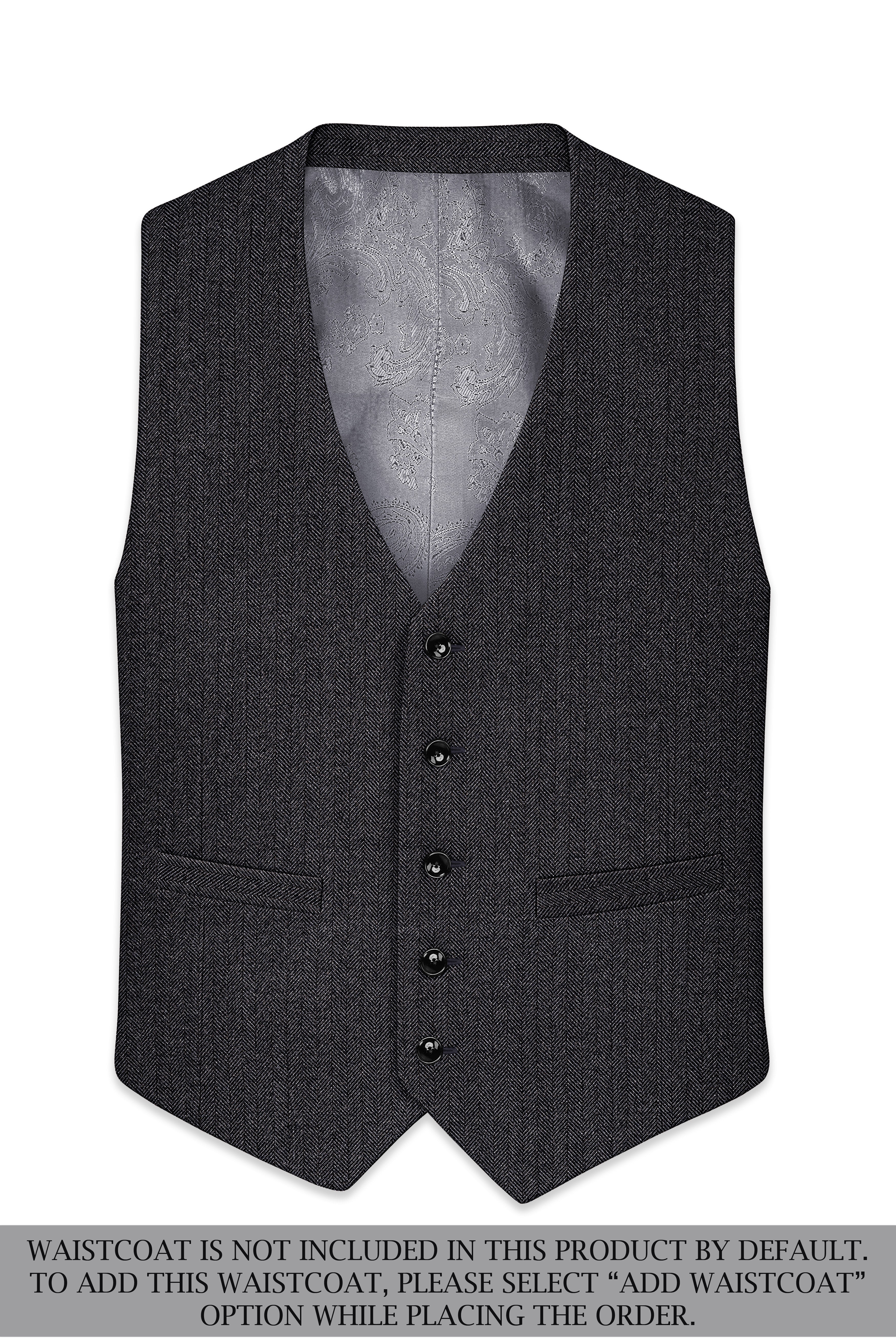 Imperion-Charcoal Gray Herringbone Textured Tweed Double Breasted Suit