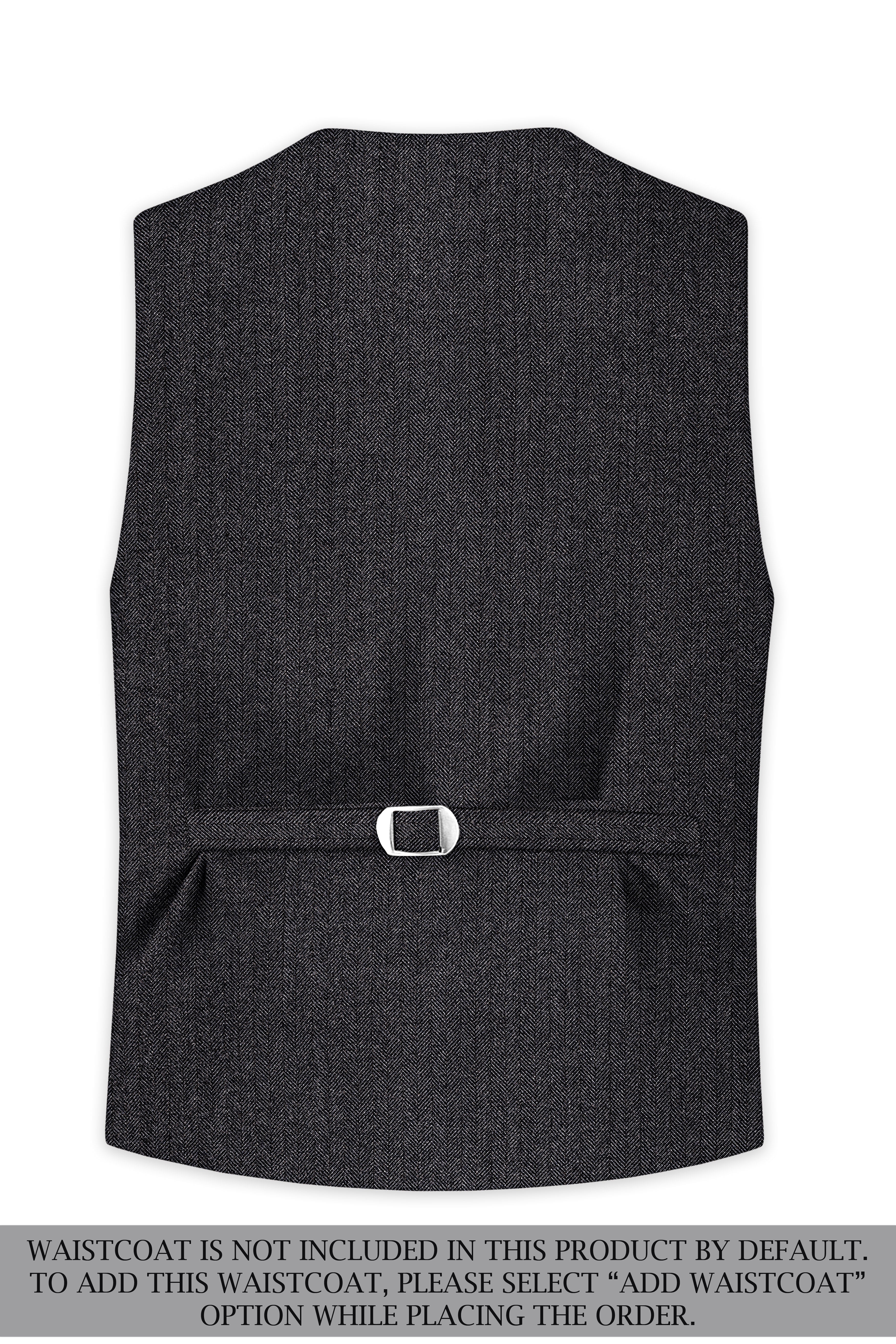 Imperion-Charcoal Gray Herringbone Textured Tweed Double Breasted Suit