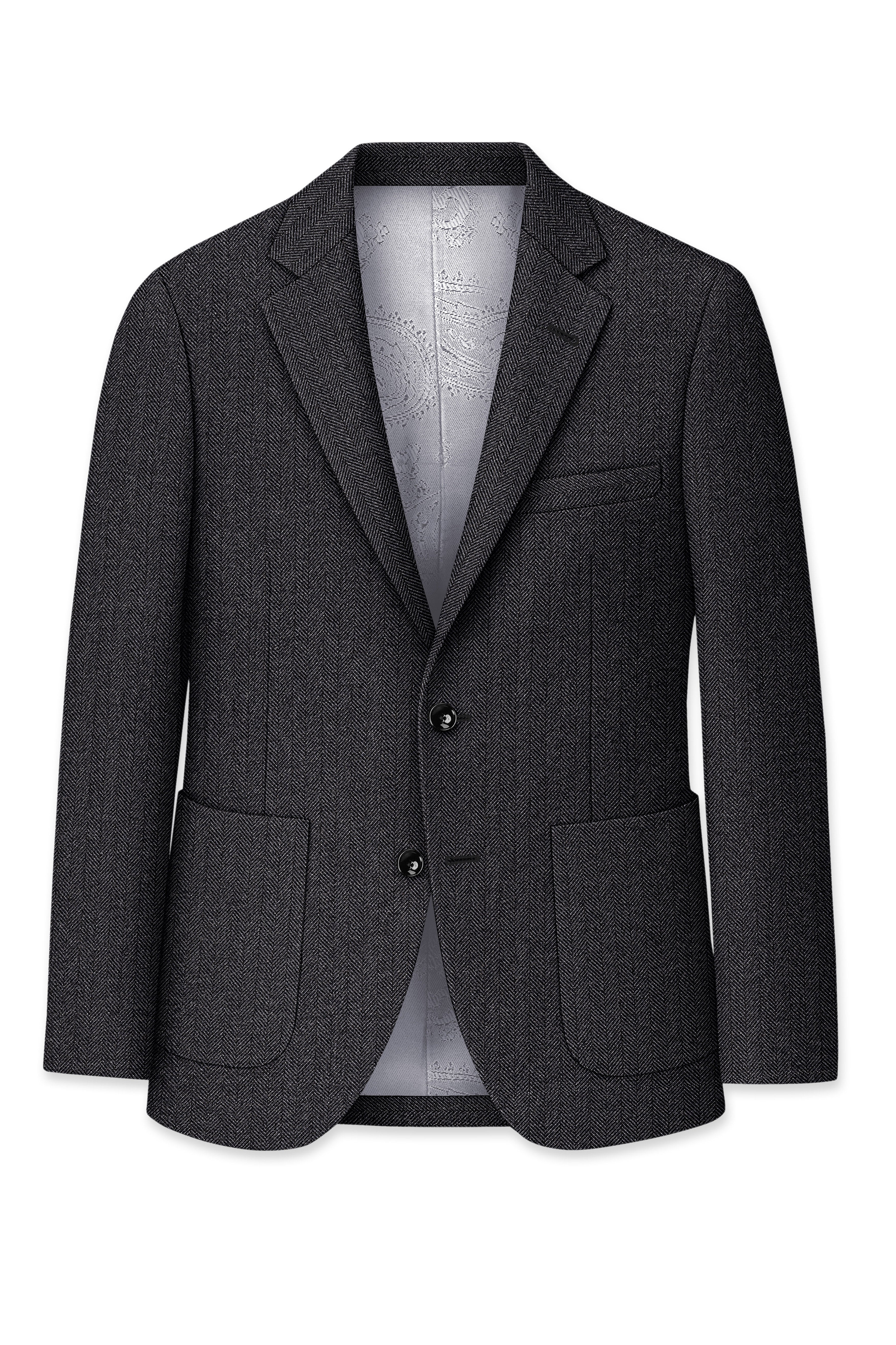 Imperion-Charcoal Gray Herringbone Textured Tweed Double Breasted Suit