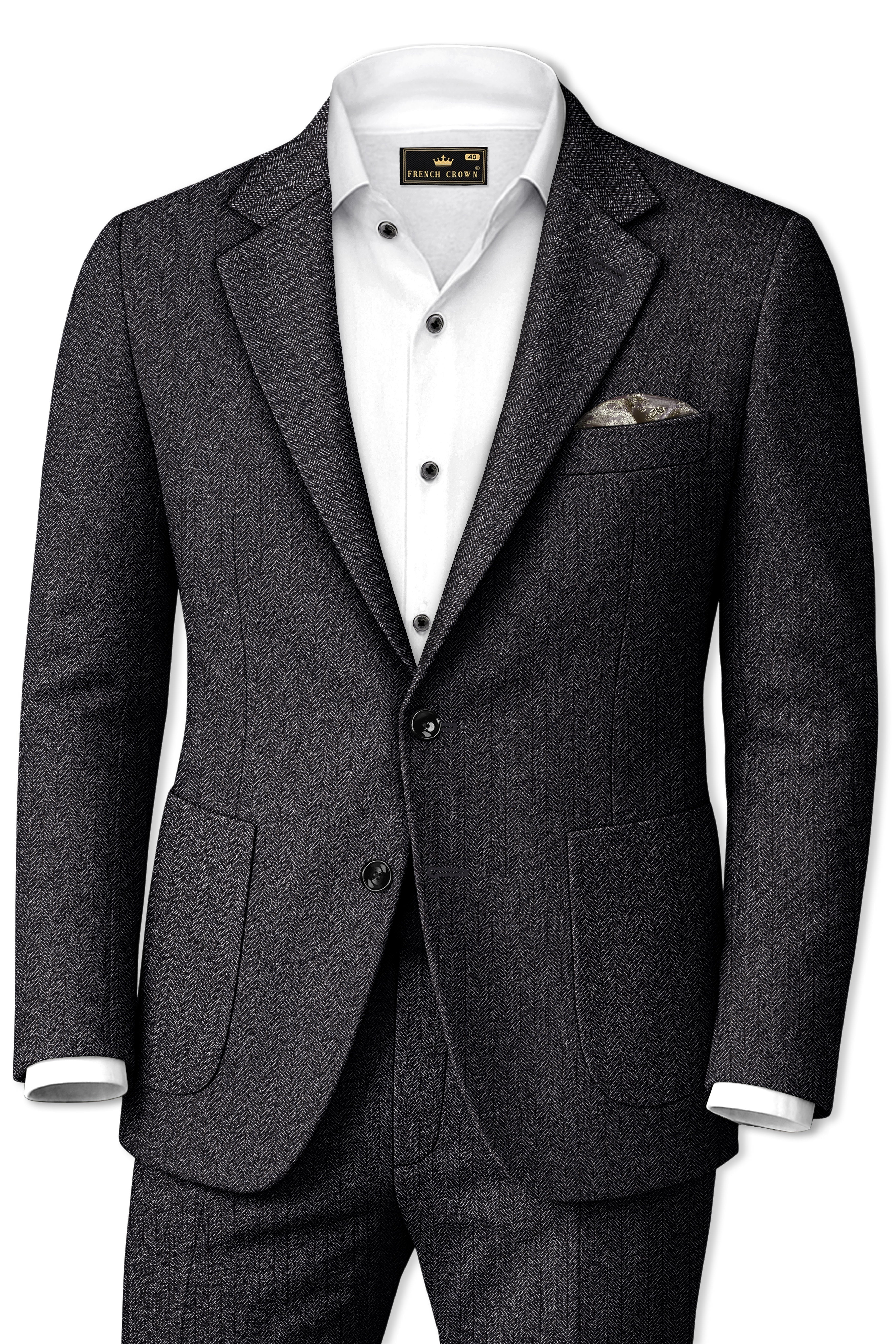 Imperion-Charcoal Gray Herringbone Textured Tweed Single Breasted Sports Suit