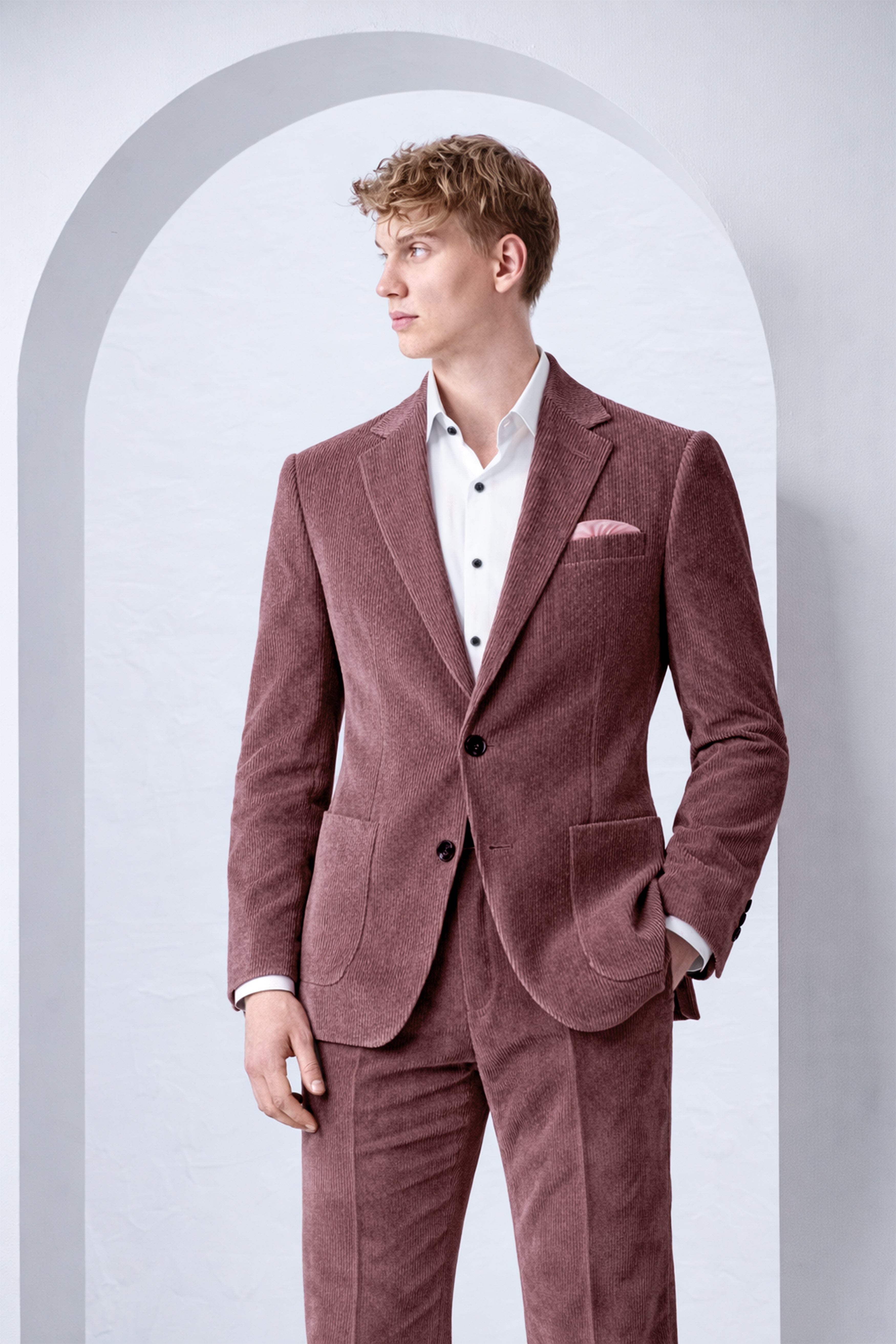 Tauzen-Rose Taupe Pink Corduroy Premium Single Breasted Sports Suit