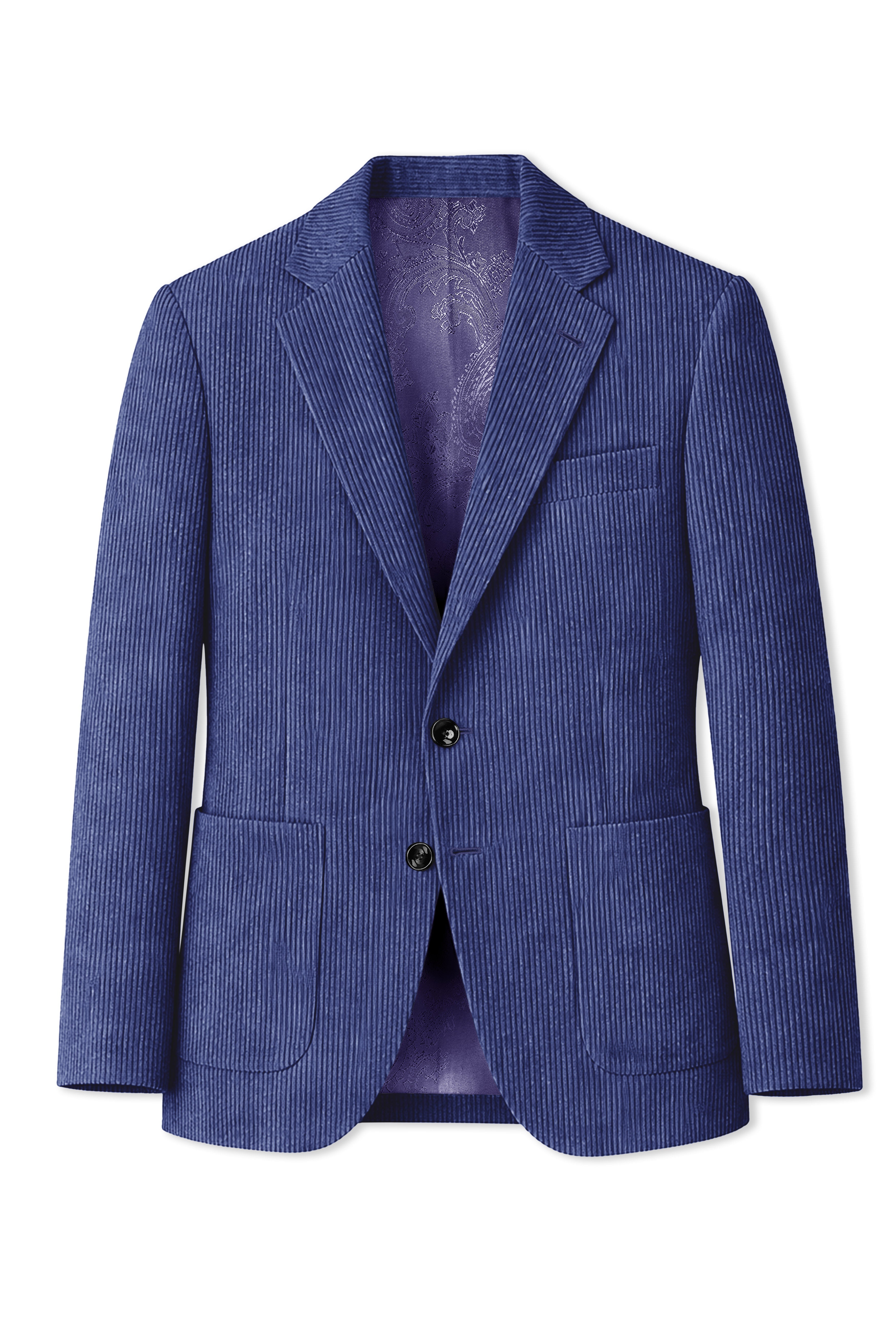 Slatzen-Slate Blue Corduroy Premium Single Breasted Sports Suit
