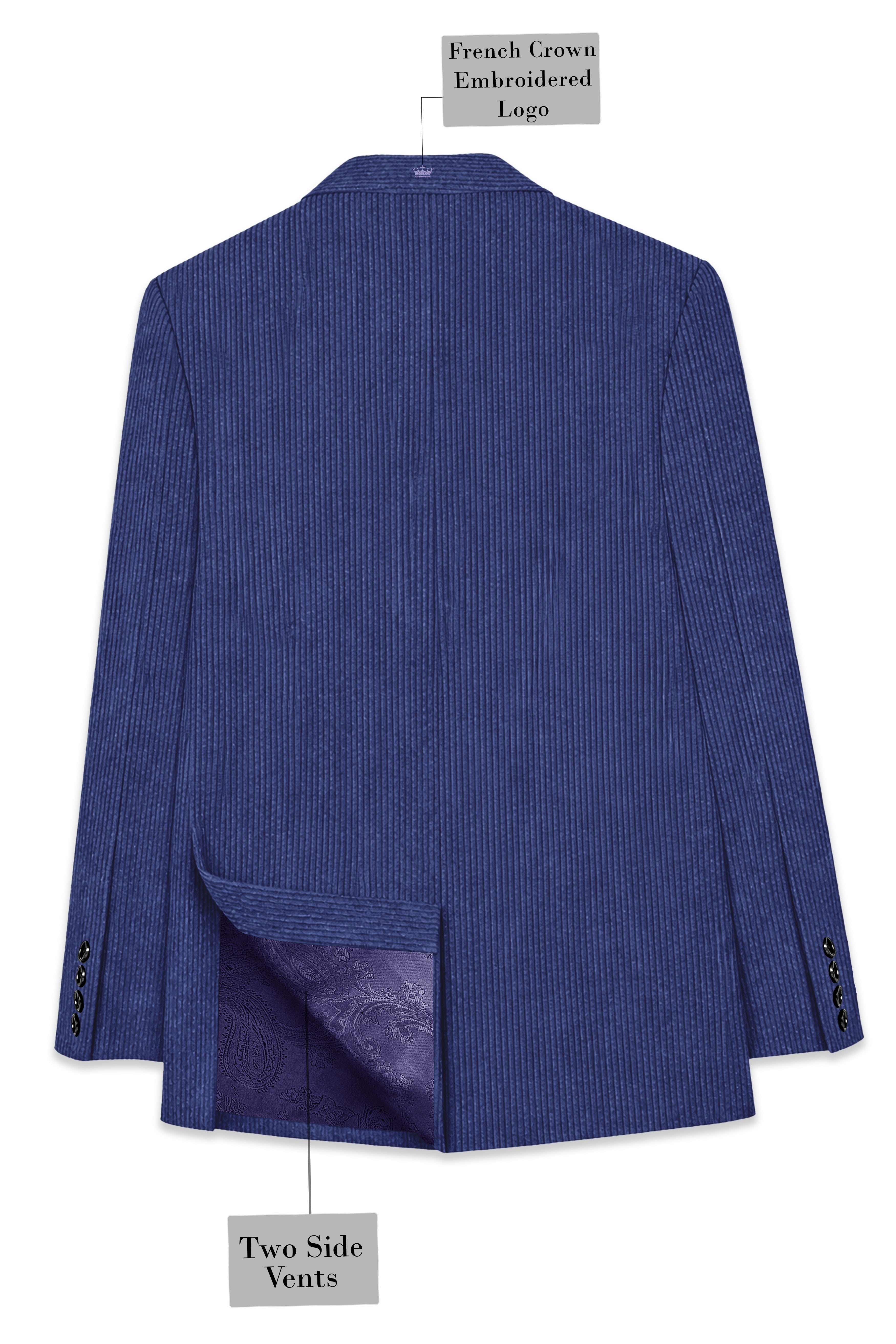 Slatzen-Slate Blue Corduroy Premium Single Breasted Sports Suit