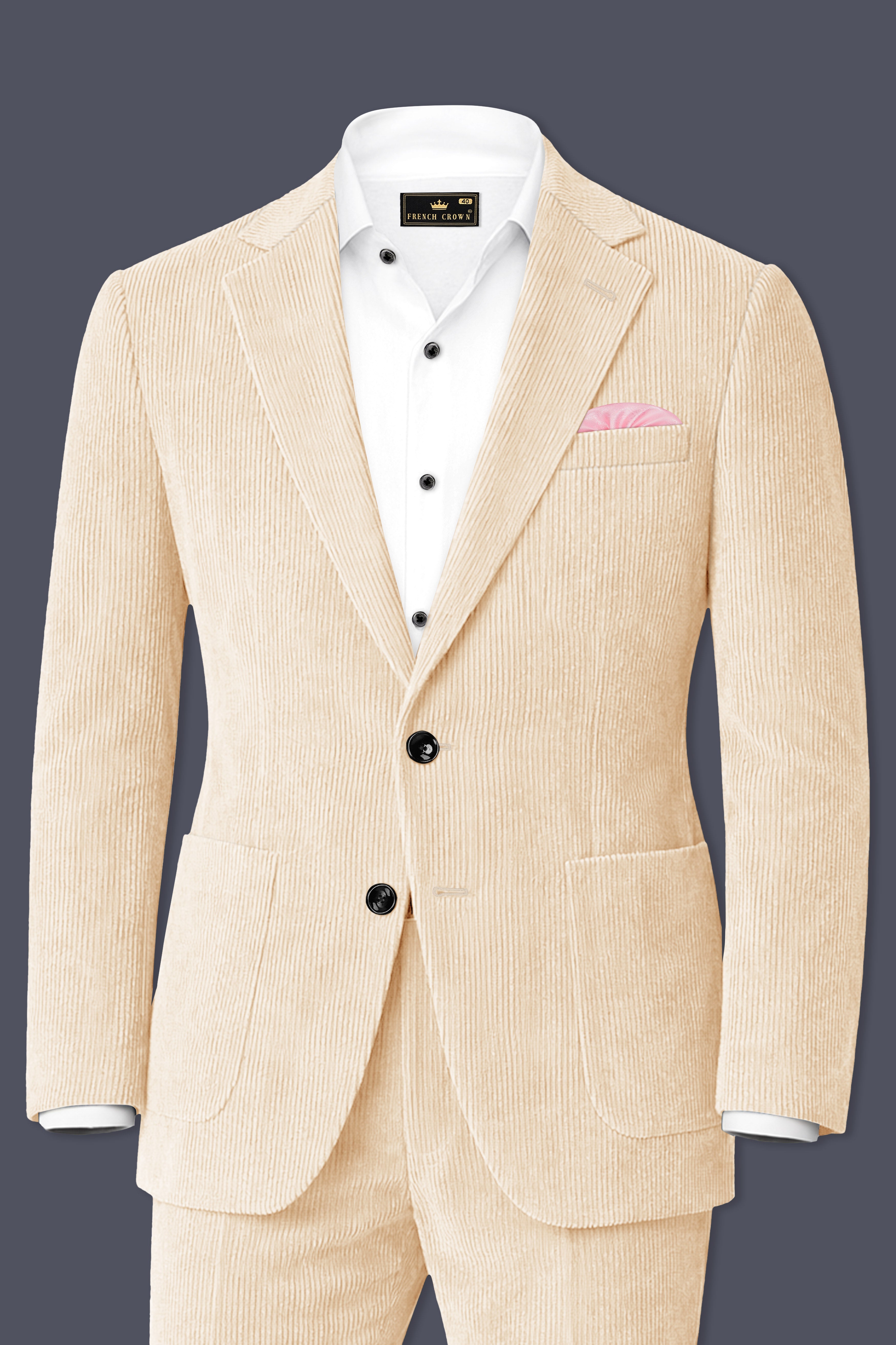 Hispanoro-Spanish Cream Corduroy Premium Single Breasted Sports Suit