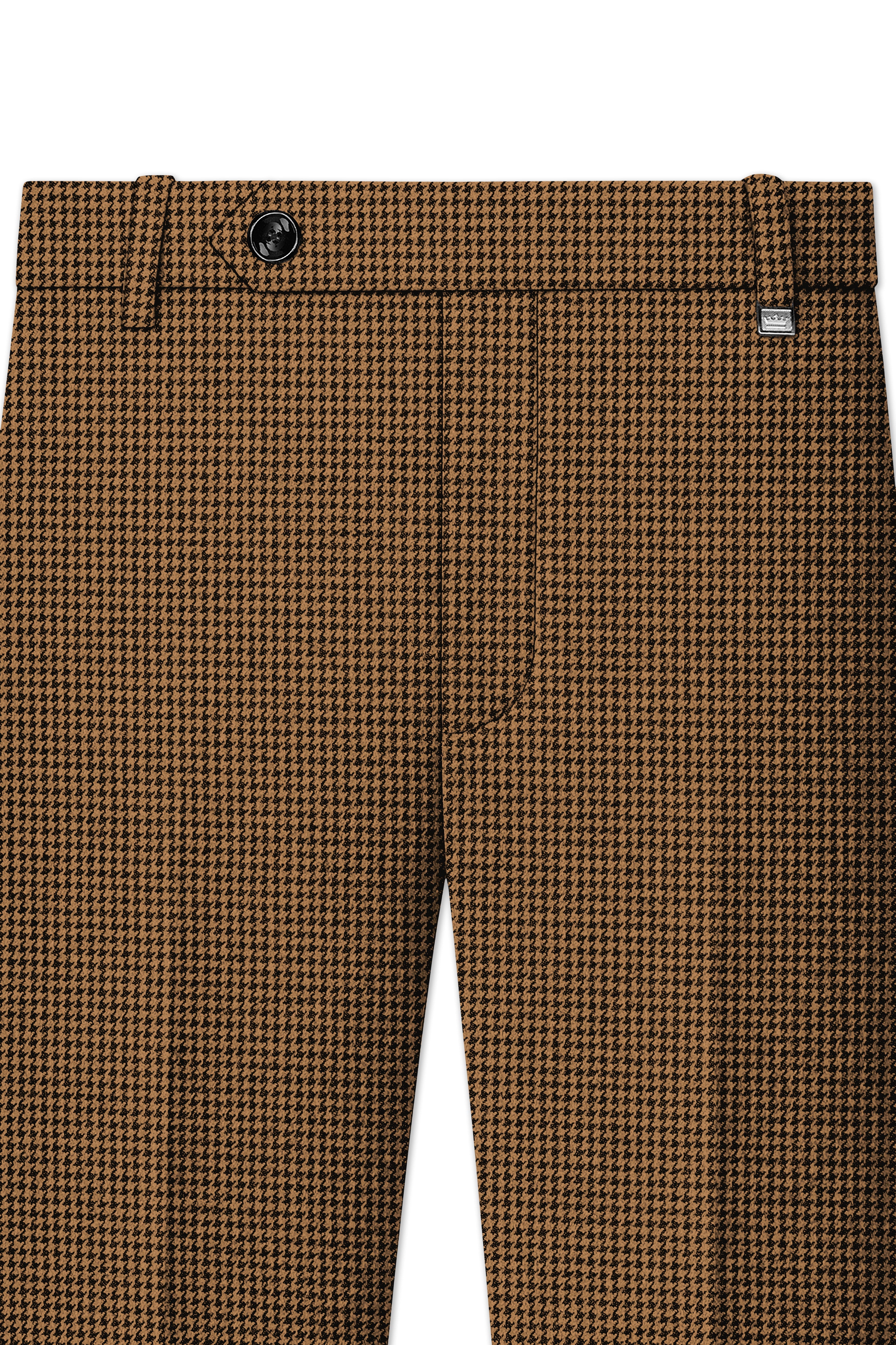 Regalis-Rope Brown Classic Houndstooth Textured Tweed Double Breasted Suit