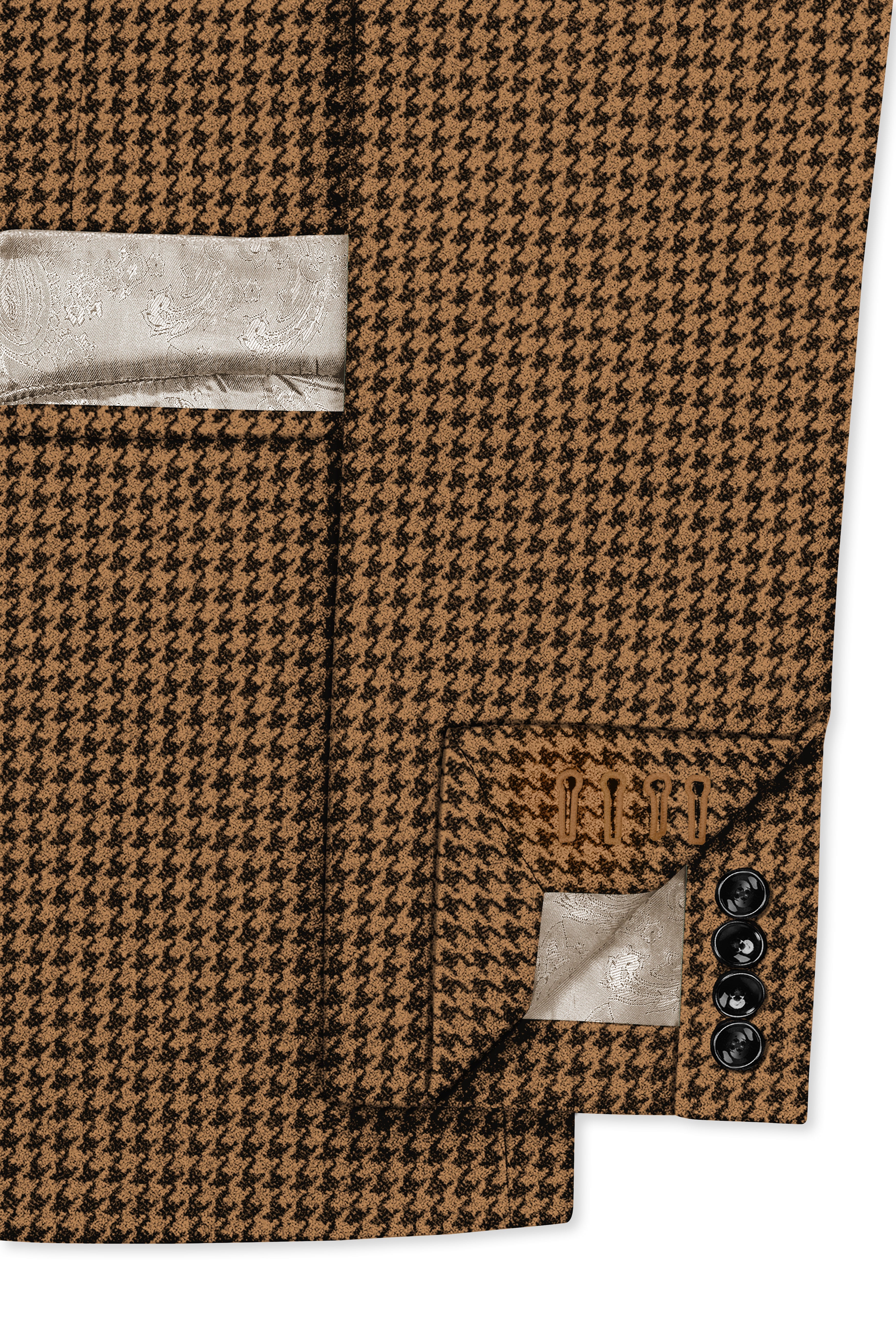 Regalis-Rope Brown Classic Houndstooth Textured Tweed Double Breasted Suit