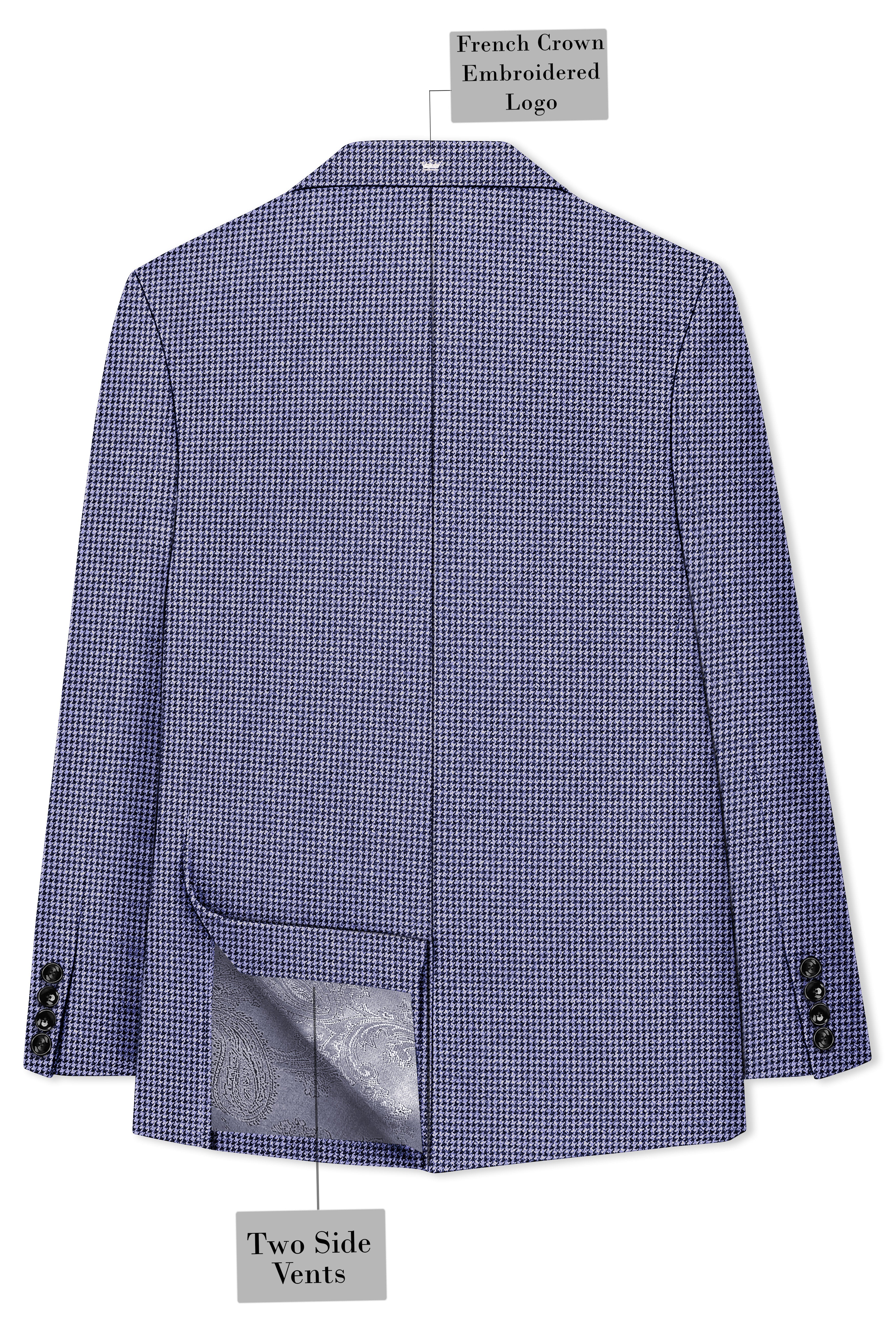 Dusk-Mulled Blue Classic Houndstooth Textured Tweed Double Breasted Suit