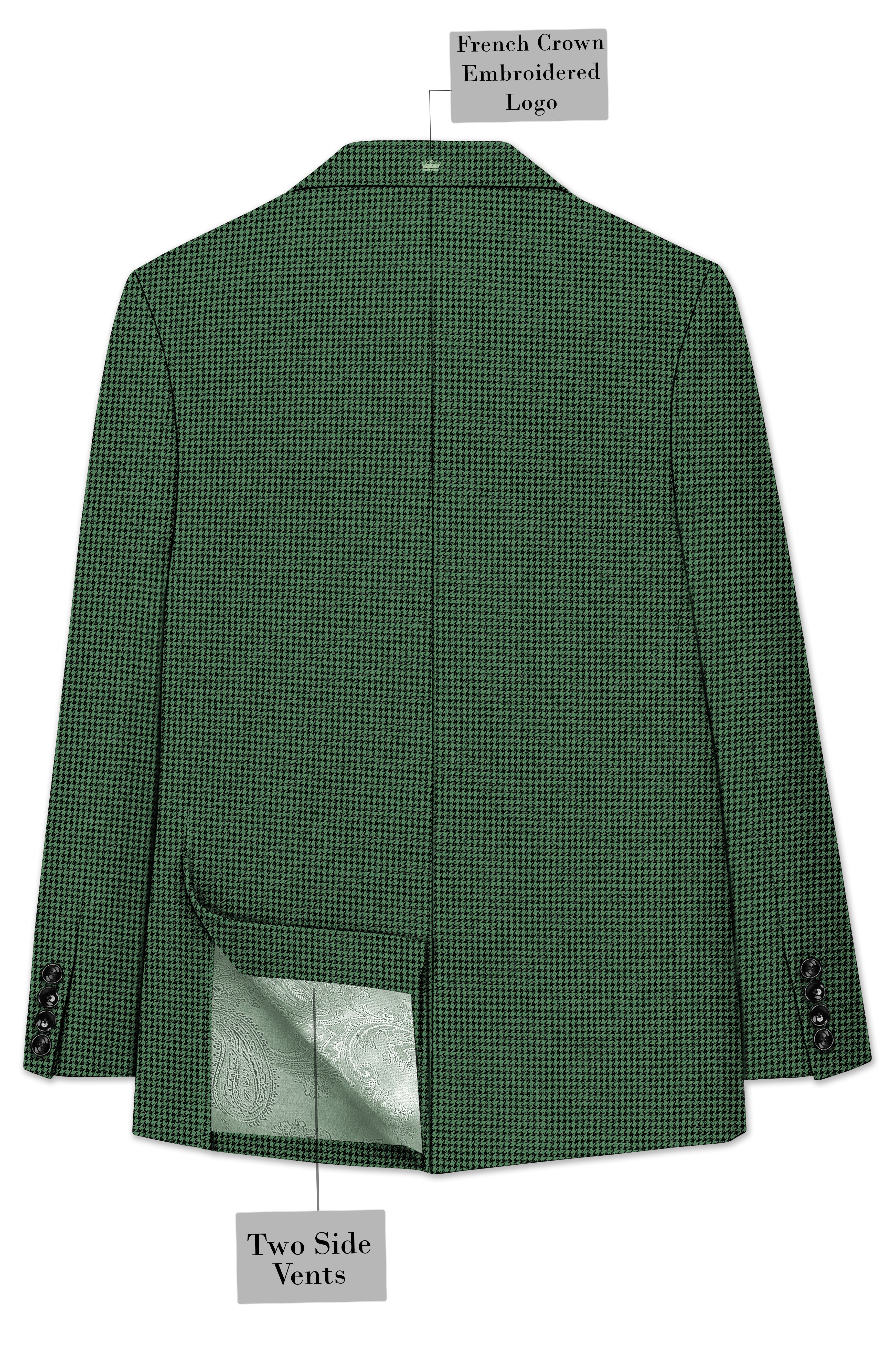 Regent-Plantation Green Classic Houndstooth Textured Tweed Double Breasted Suit