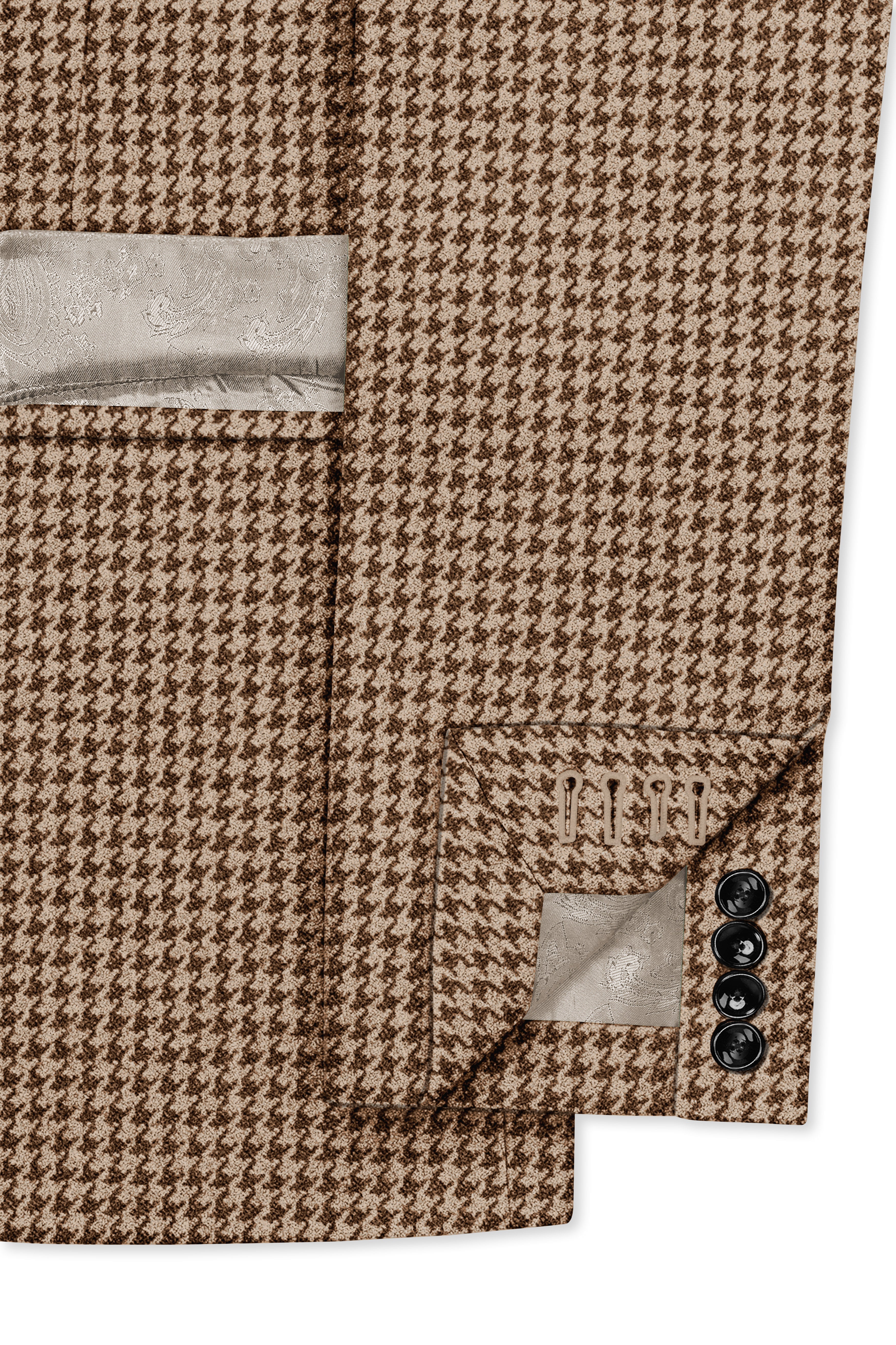 Scholar-Mocha Brown Classic Houndstooth Textured Tweed Double Breasted Suit