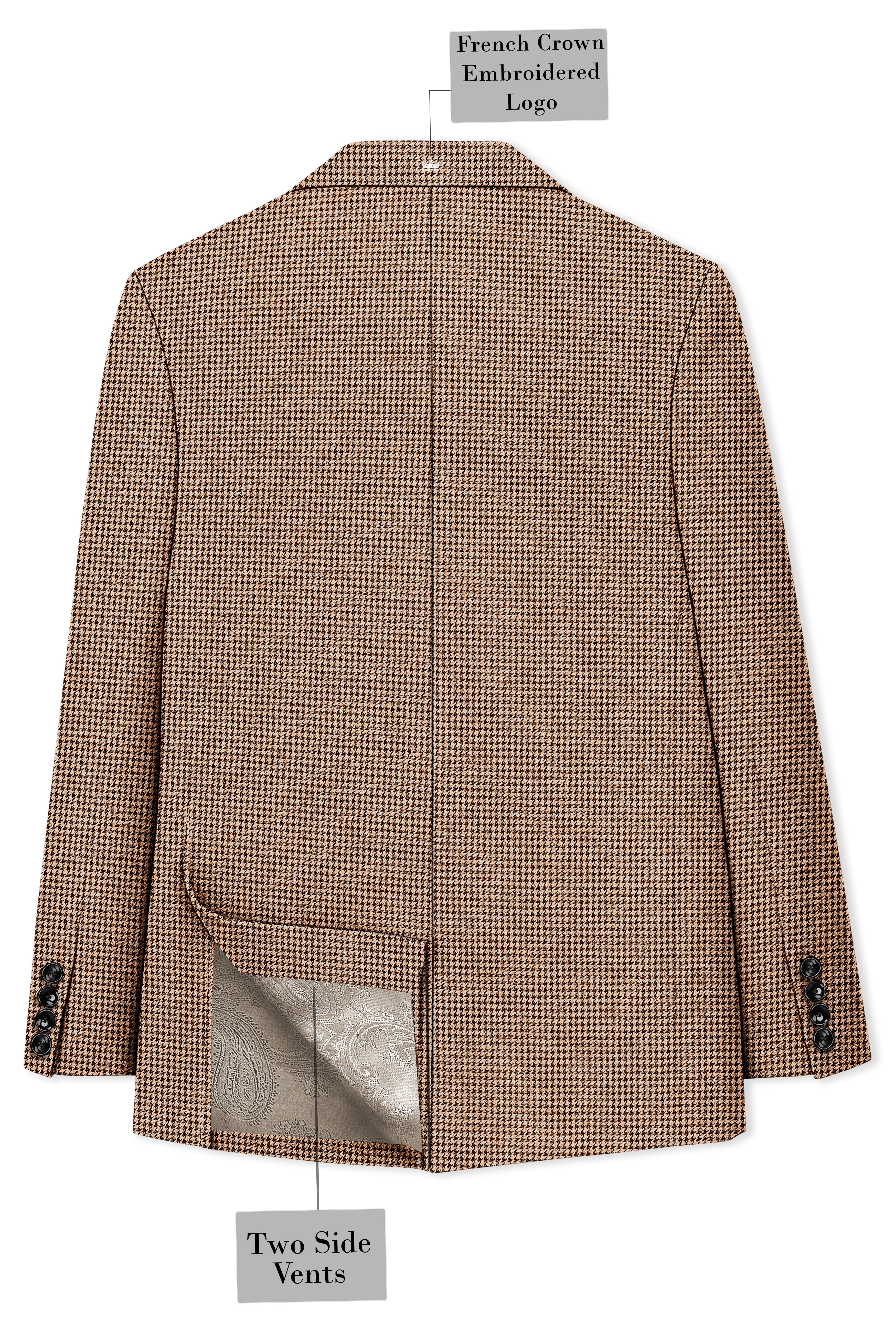 Scholar-Mocha Brown Classic Houndstooth Textured Tweed Double Breasted Suit