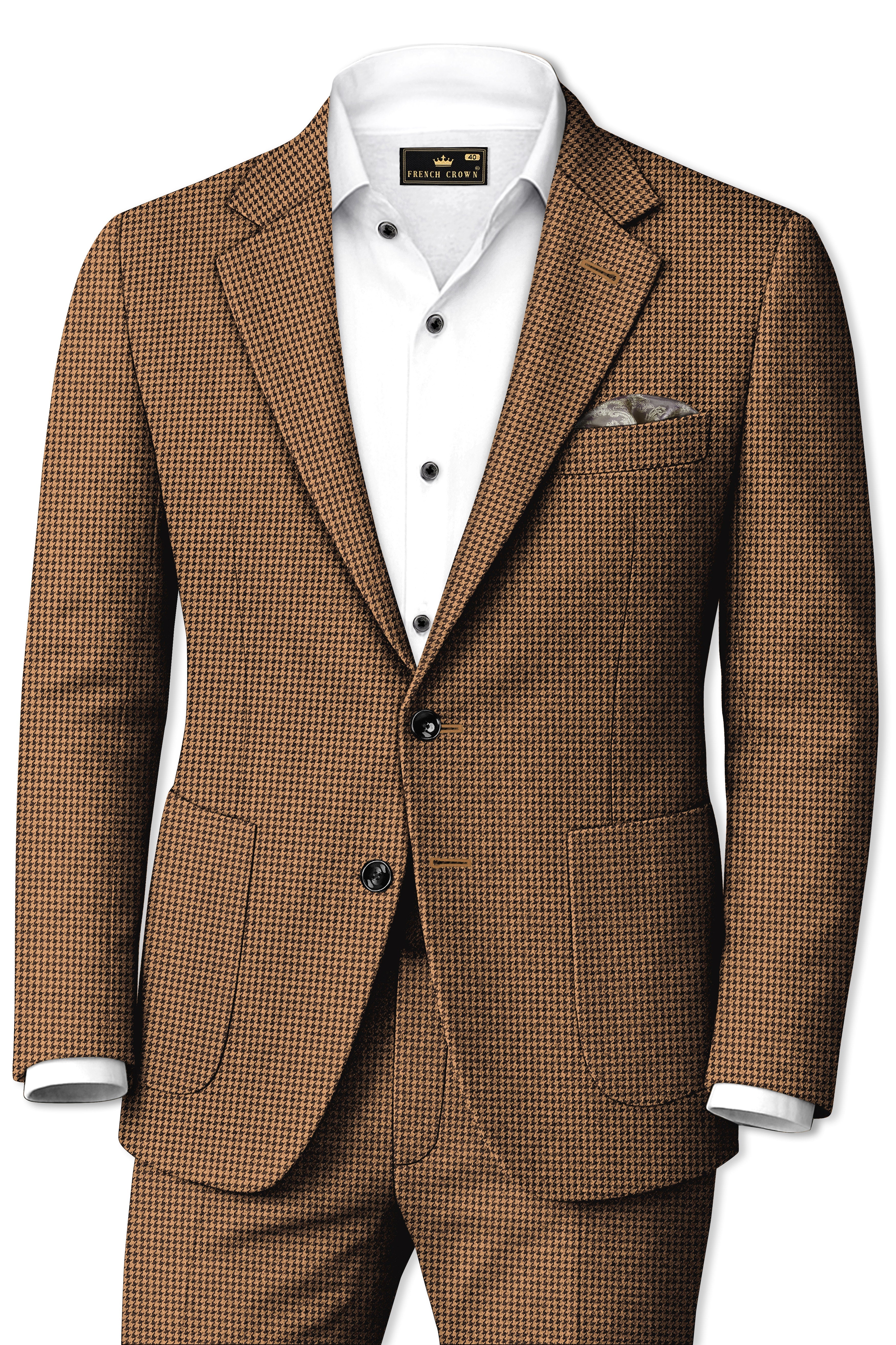 Regalis-Rope Brown Classic Houndstooth Textured Tweed Single Breasted Sports Suit