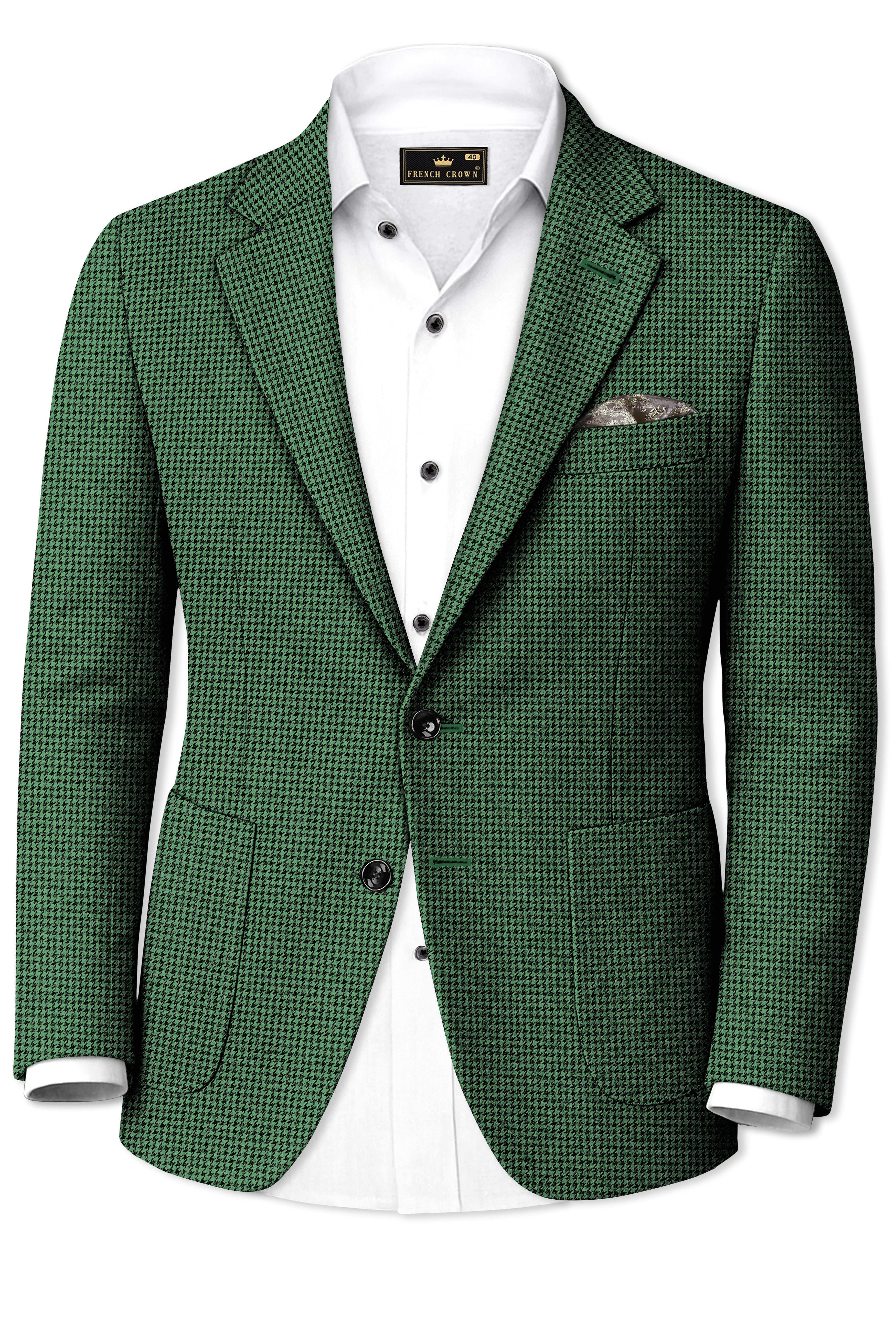 Regent-Plantation Green Classic Houndstooth Textured Tweed Single Breasted Sports Suit