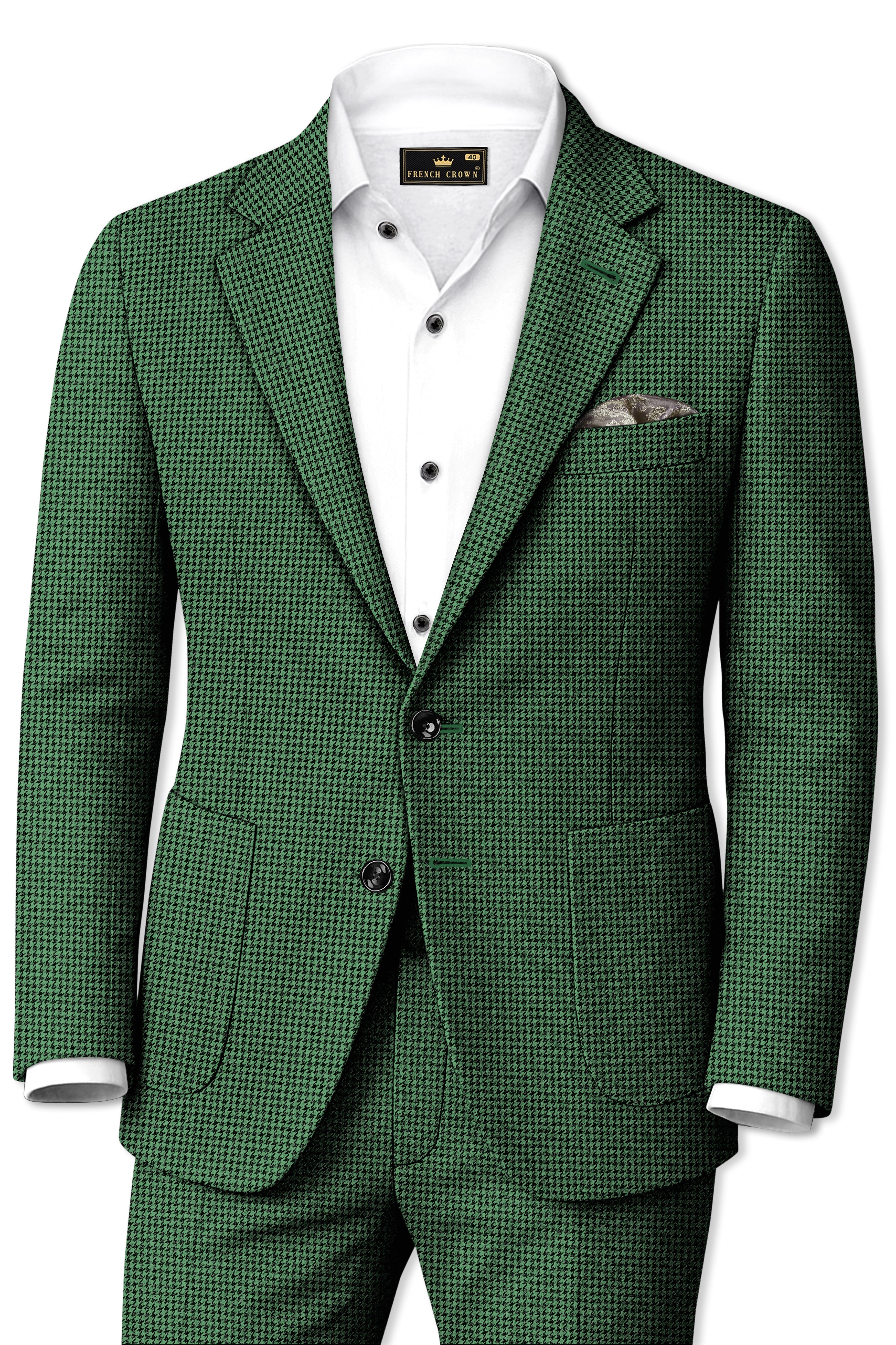 Regent-Plantation Green Classic Houndstooth Textured Tweed Single Breasted Sports Suit