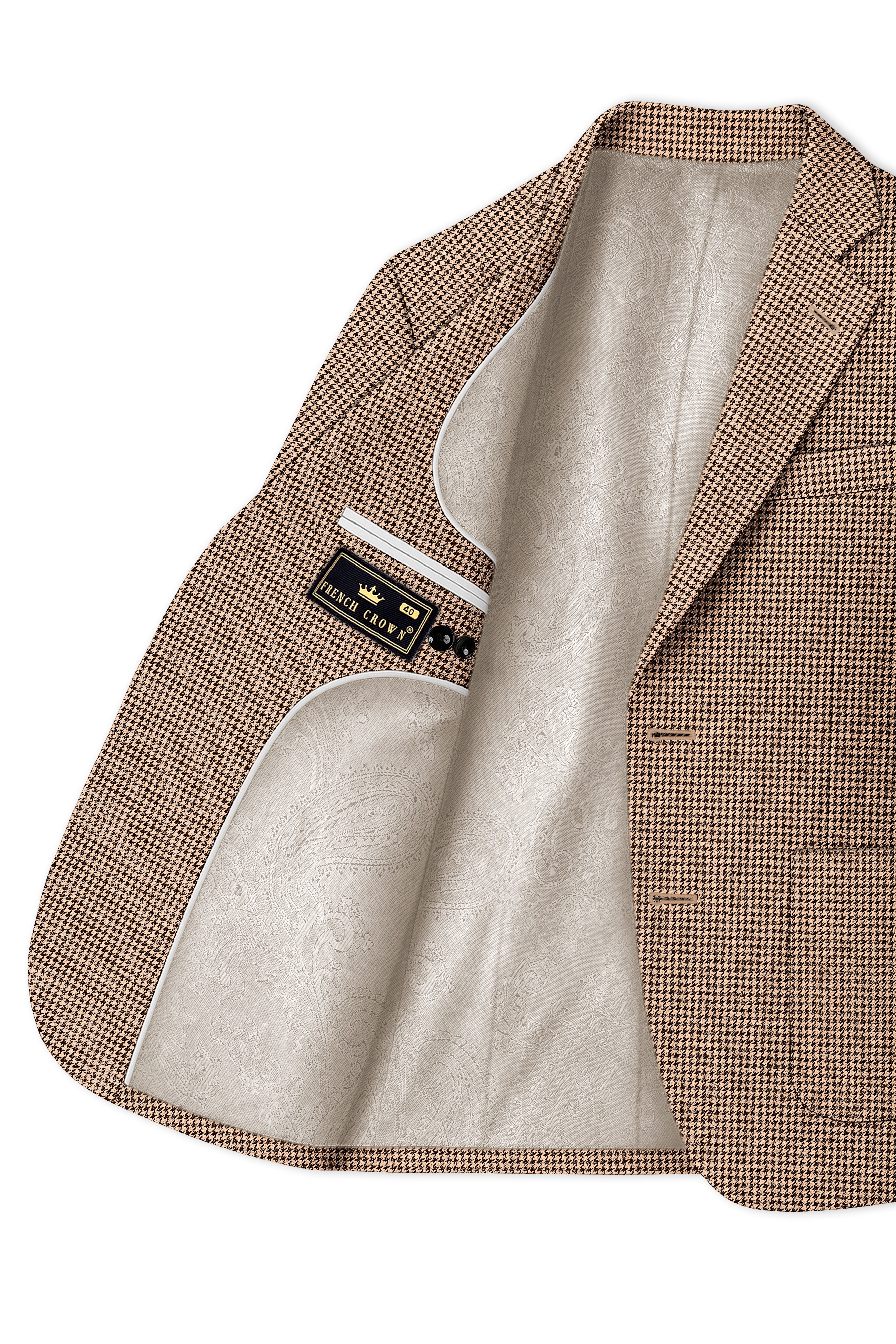 Scholar-Mocha Brown Classic Houndstooth Textured Tweed Single Breasted Sports Suit