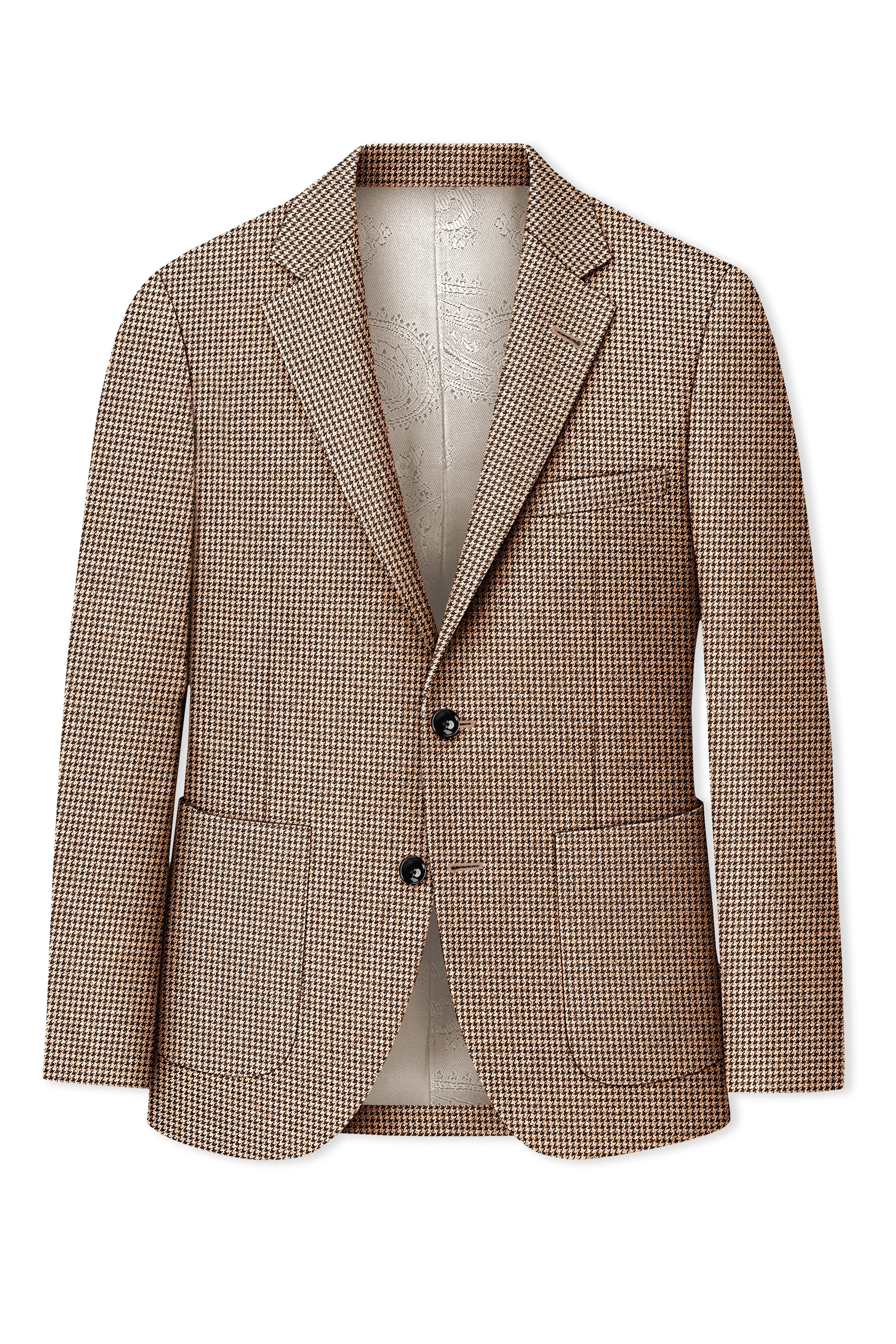 Scholar-Mocha Brown Classic Houndstooth Textured Tweed Single Breasted Sports Suit