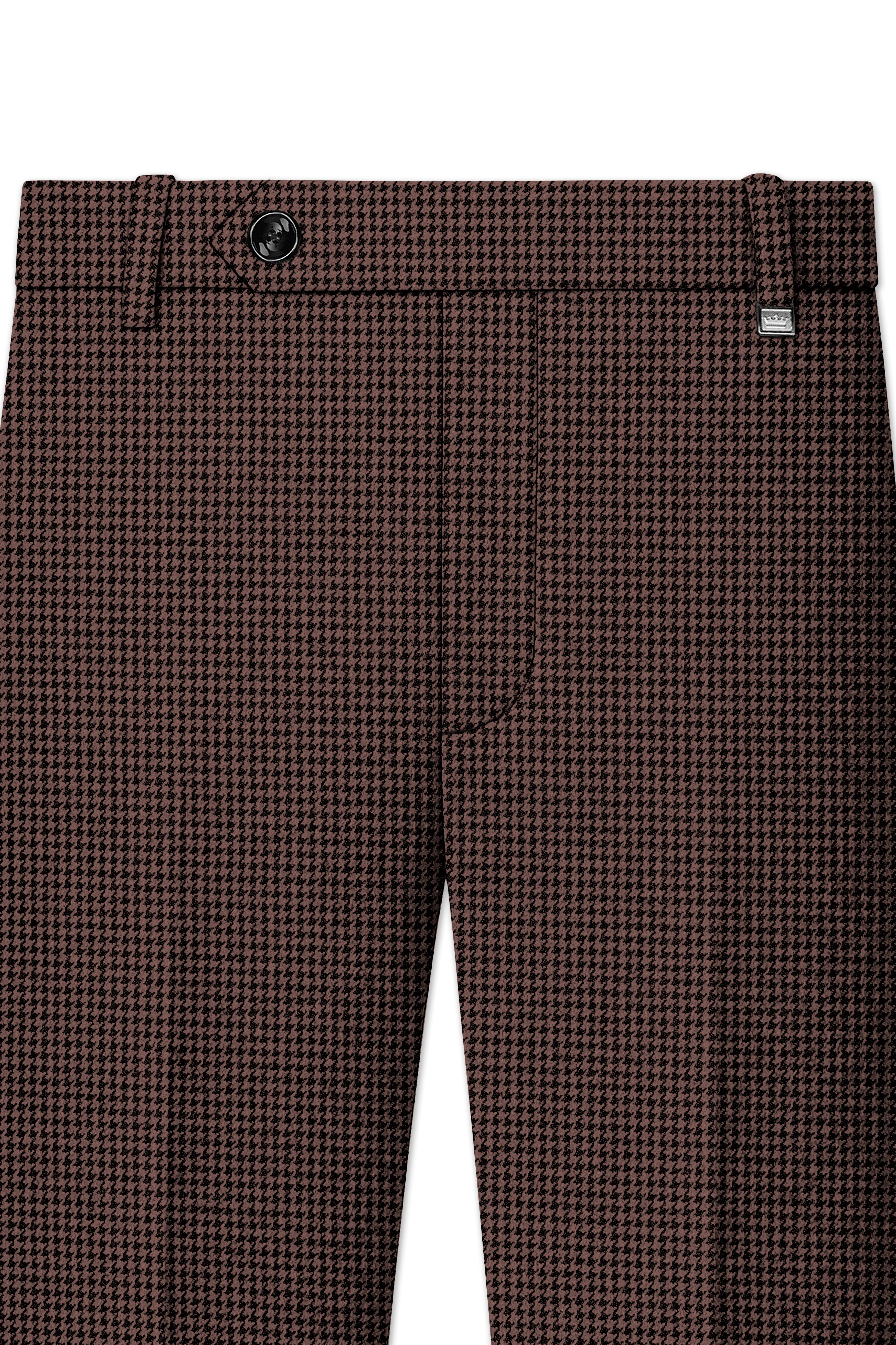 Sylvan-Woody Brown Classic Houndstooth Textured Tweed Single Breasted Sports Suit
