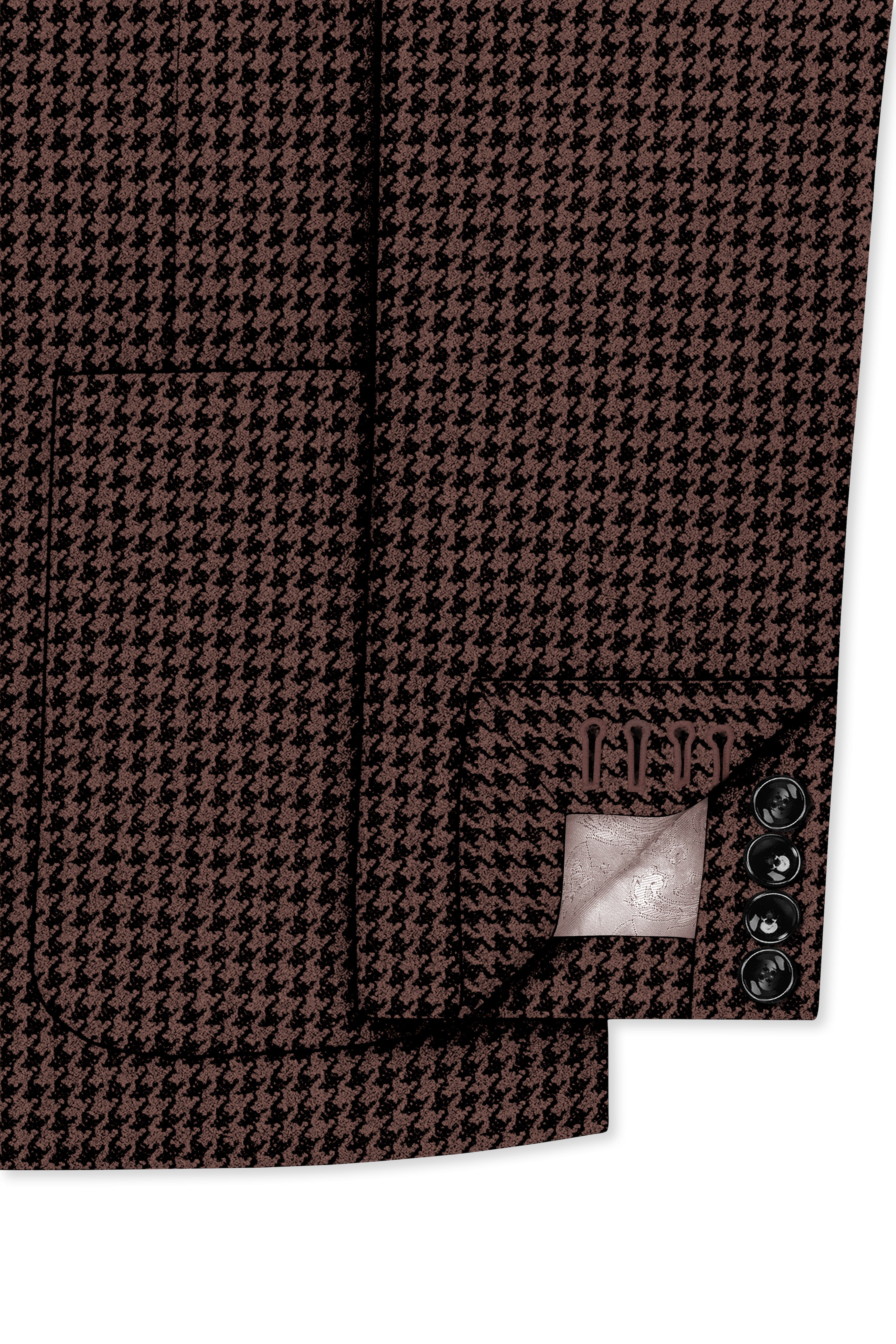 Sylvan-Woody Brown Classic Houndstooth Textured Tweed Single Breasted Sports Suit