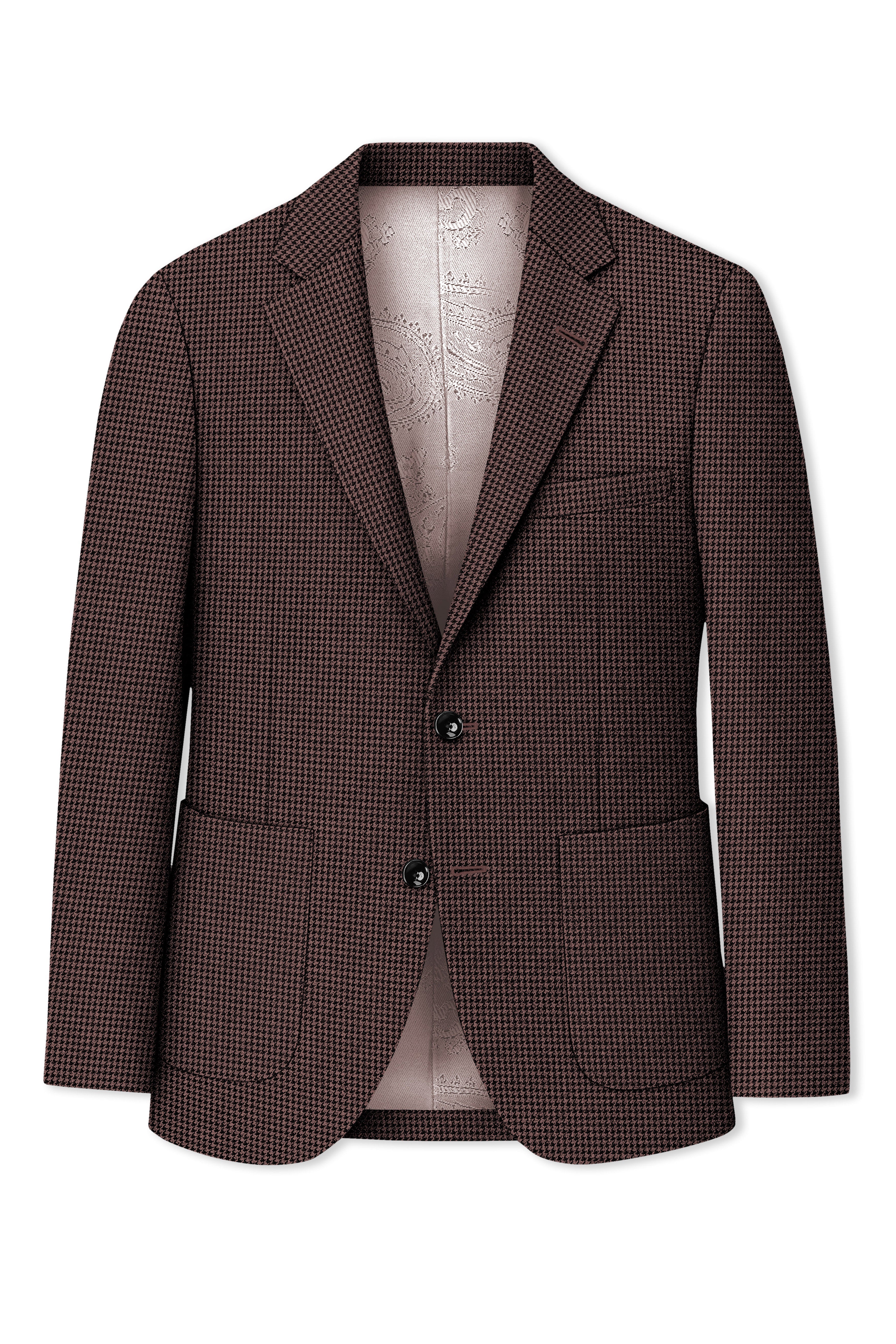 Sylvan-Woody Brown Classic Houndstooth Textured Tweed Single Breasted Sports Suit