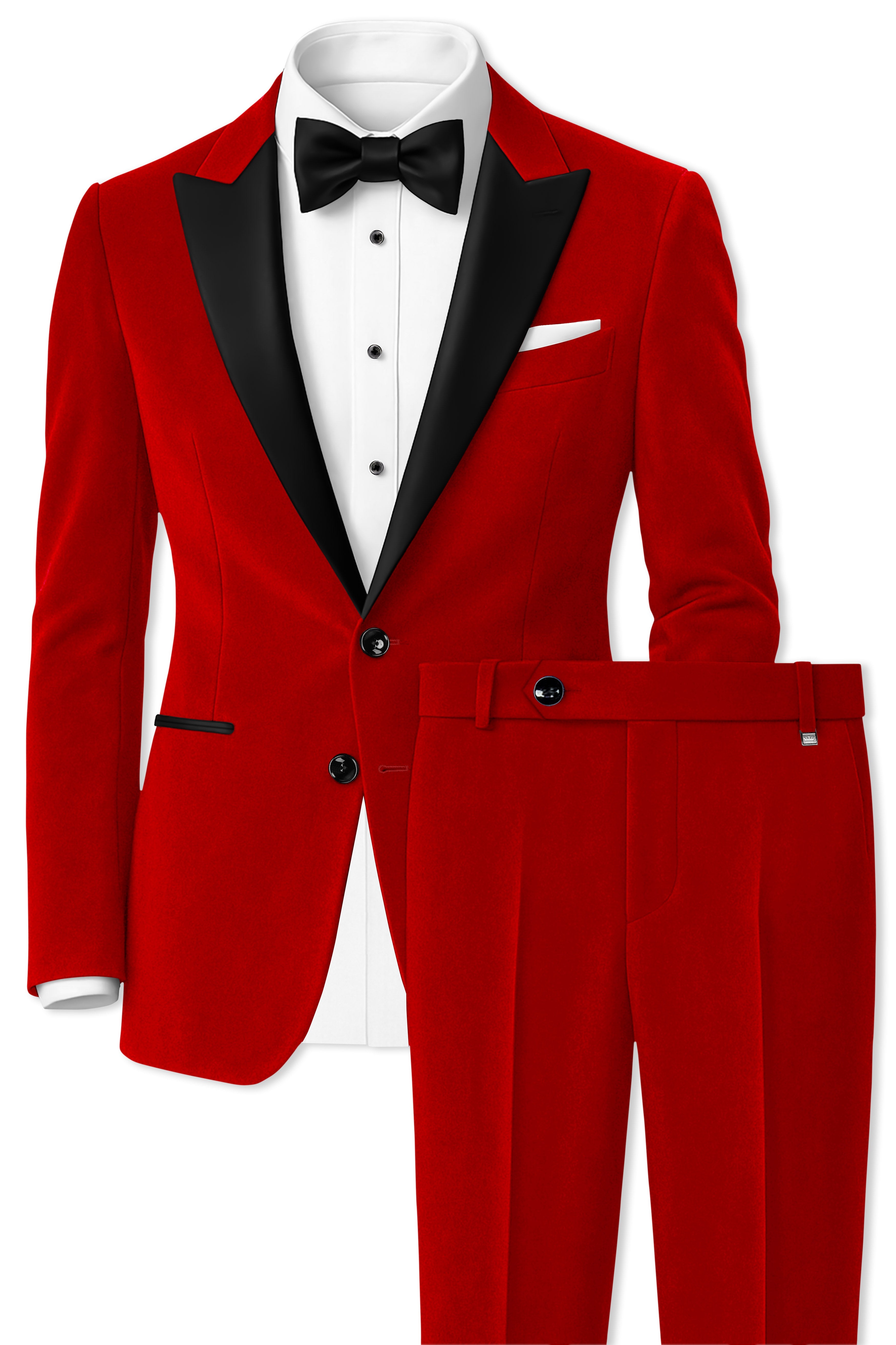 Imperio-Crimson Red Velvet Peak Lapel Tuxedo Suit