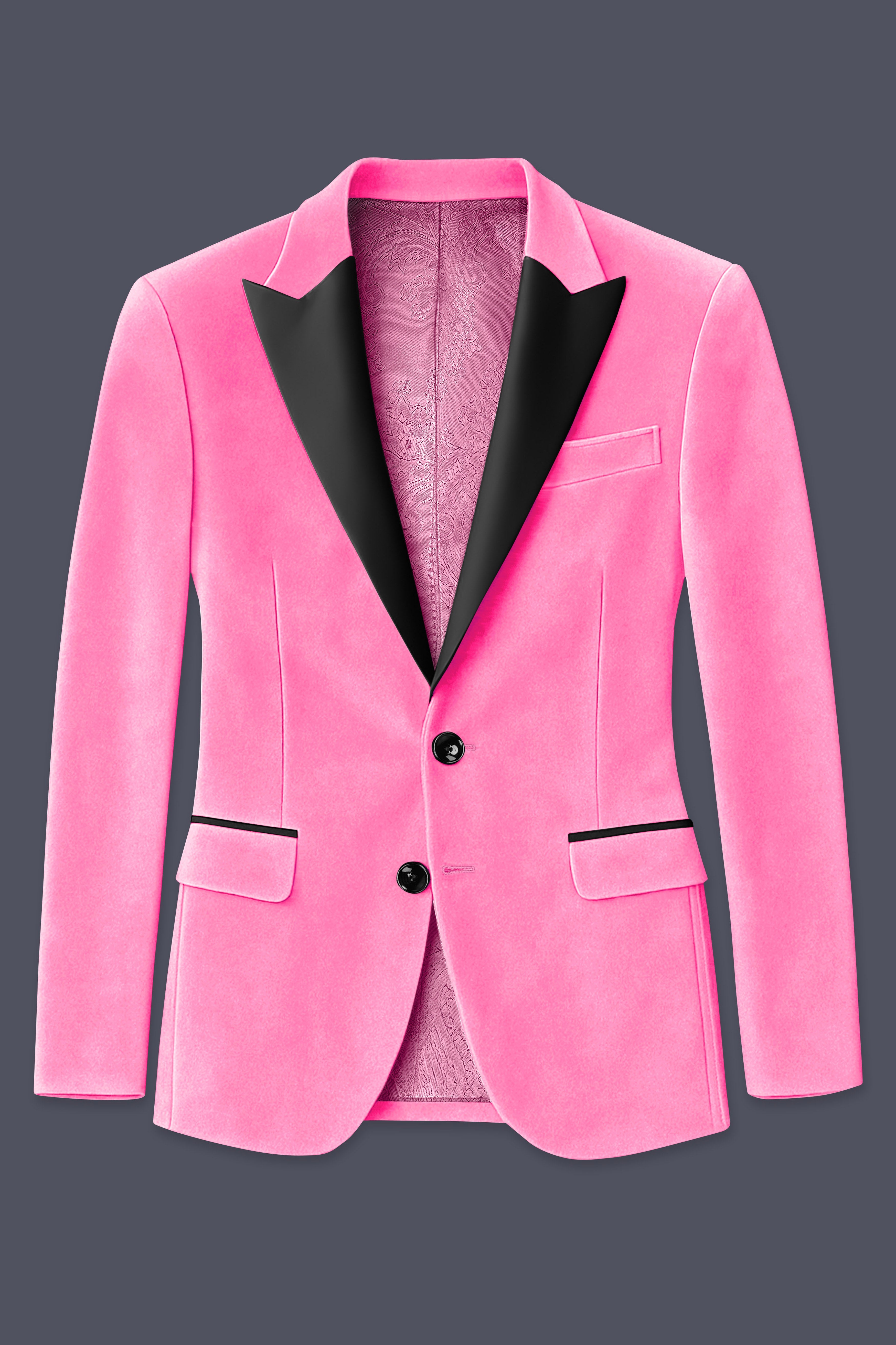 Regalis-Carnation Pink Velvet Peak Lapel Tuxedo Suit