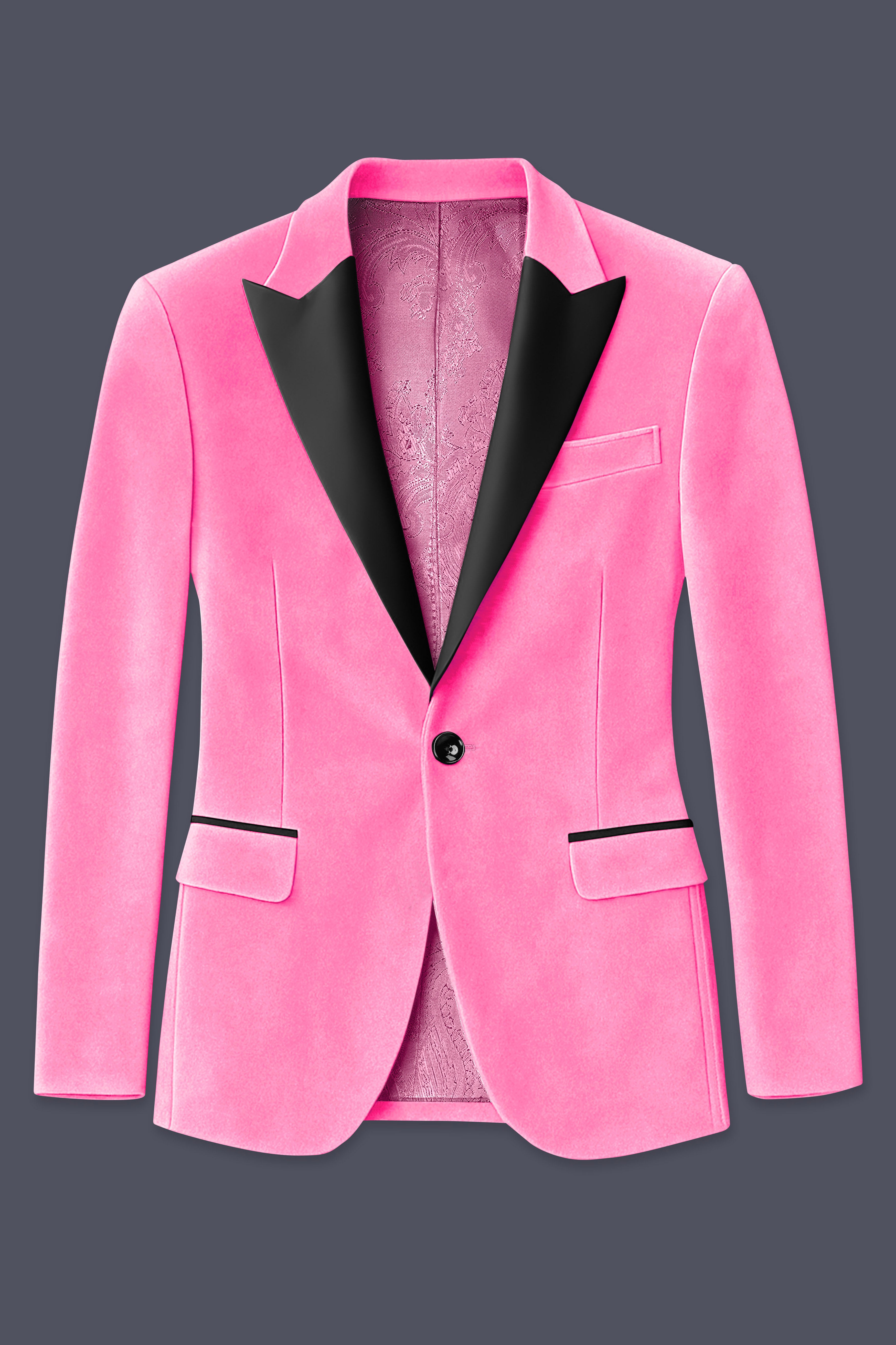 Regalis-Carnation Pink Velvet Peak Lapel Tuxedo Suit