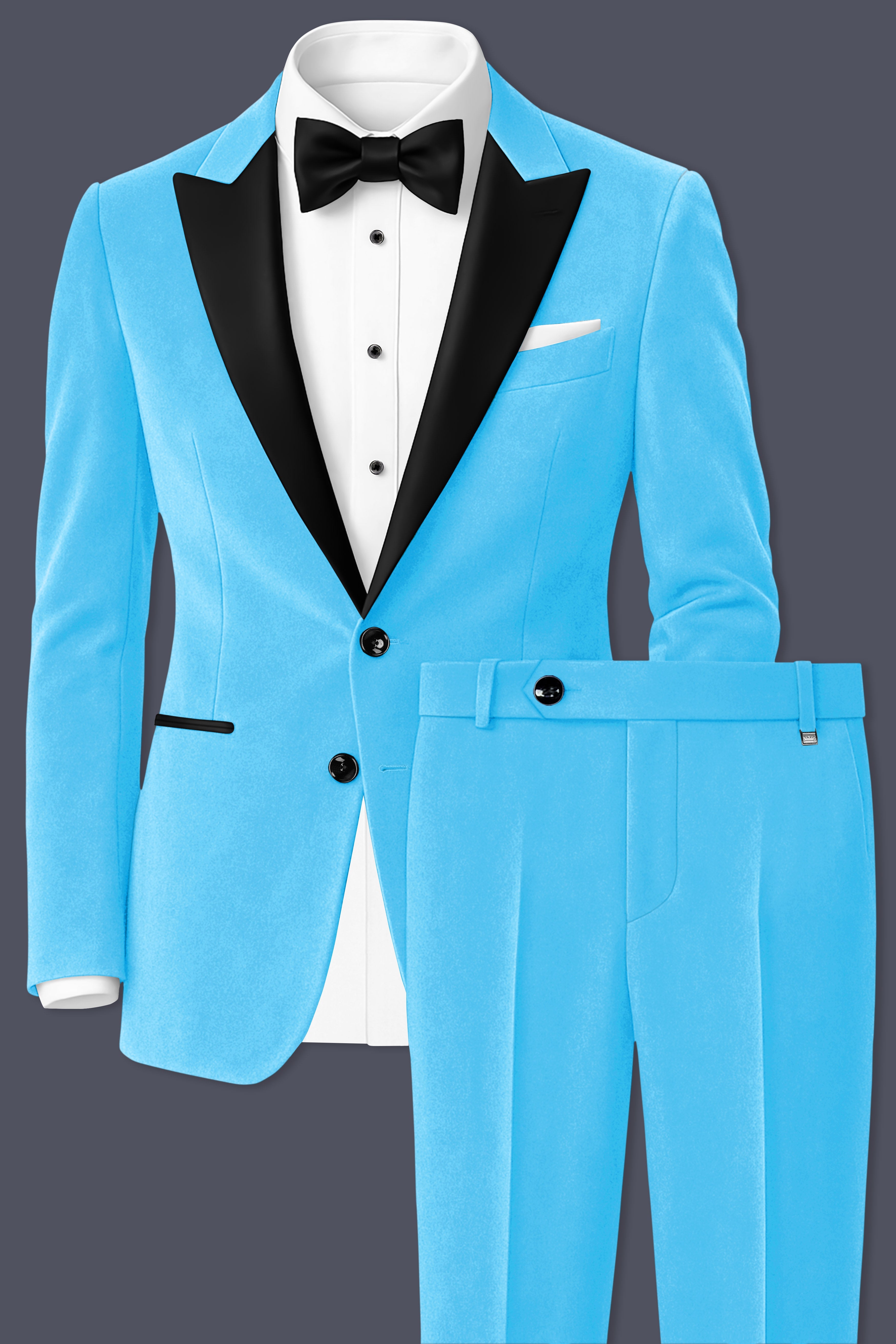 Azurion-Picton Blue Velvet Peak Lapel Tuxedo Suit