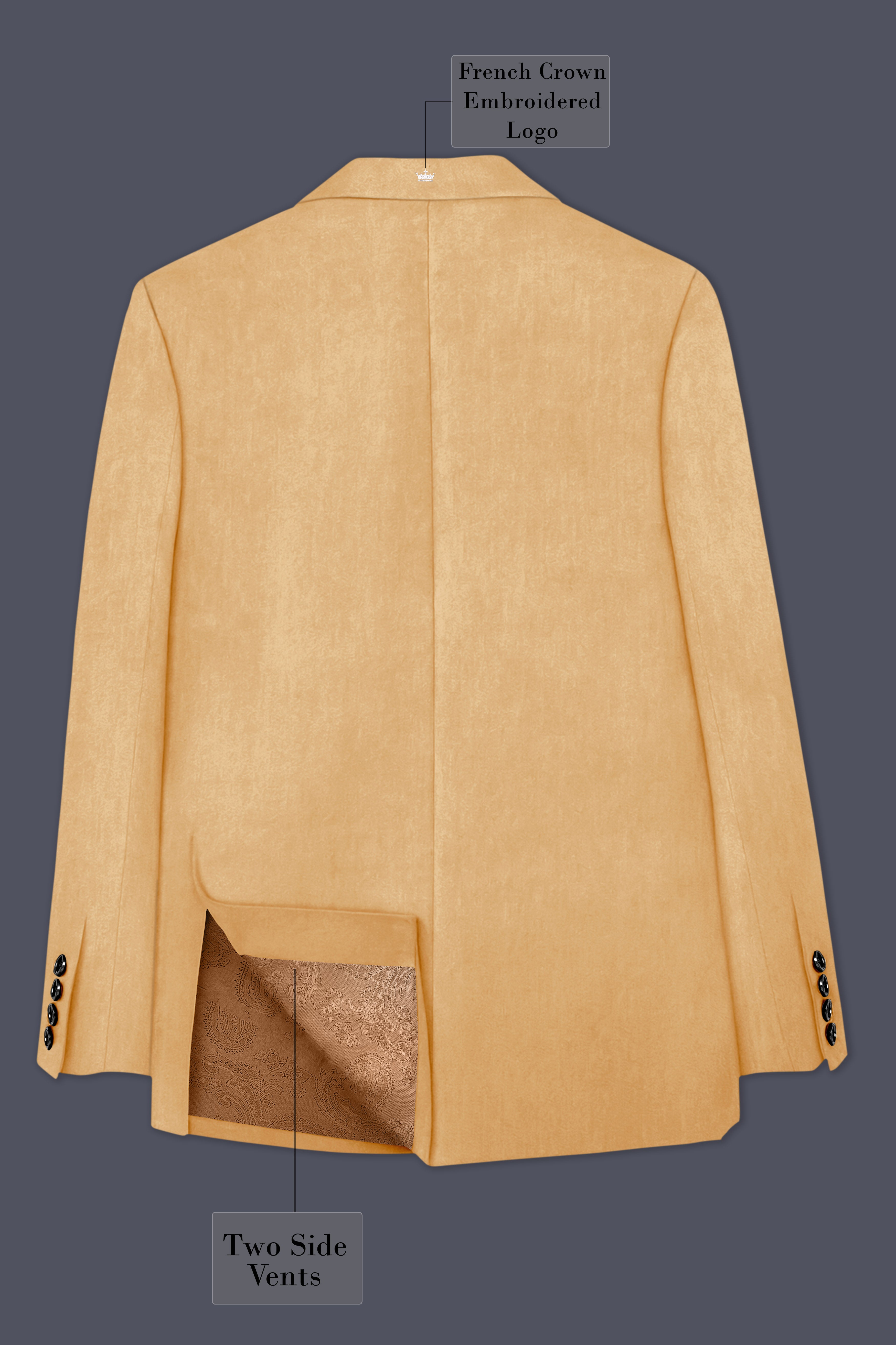 Crema-Tumbleweed Cream Velvet Peak Lapel Tuxedo Suit