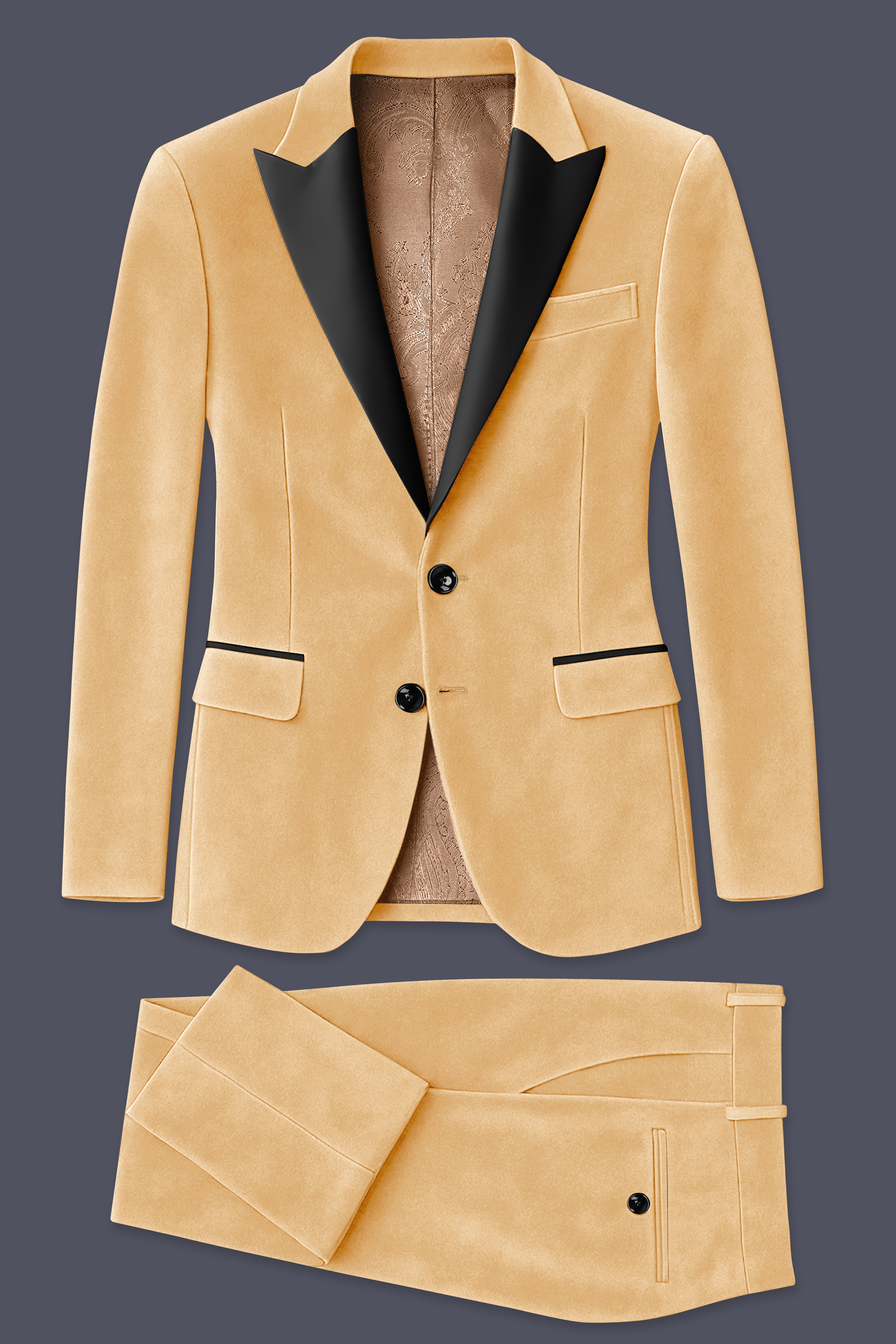 Crema-Tumbleweed Cream Velvet Peak Lapel Tuxedo Suit