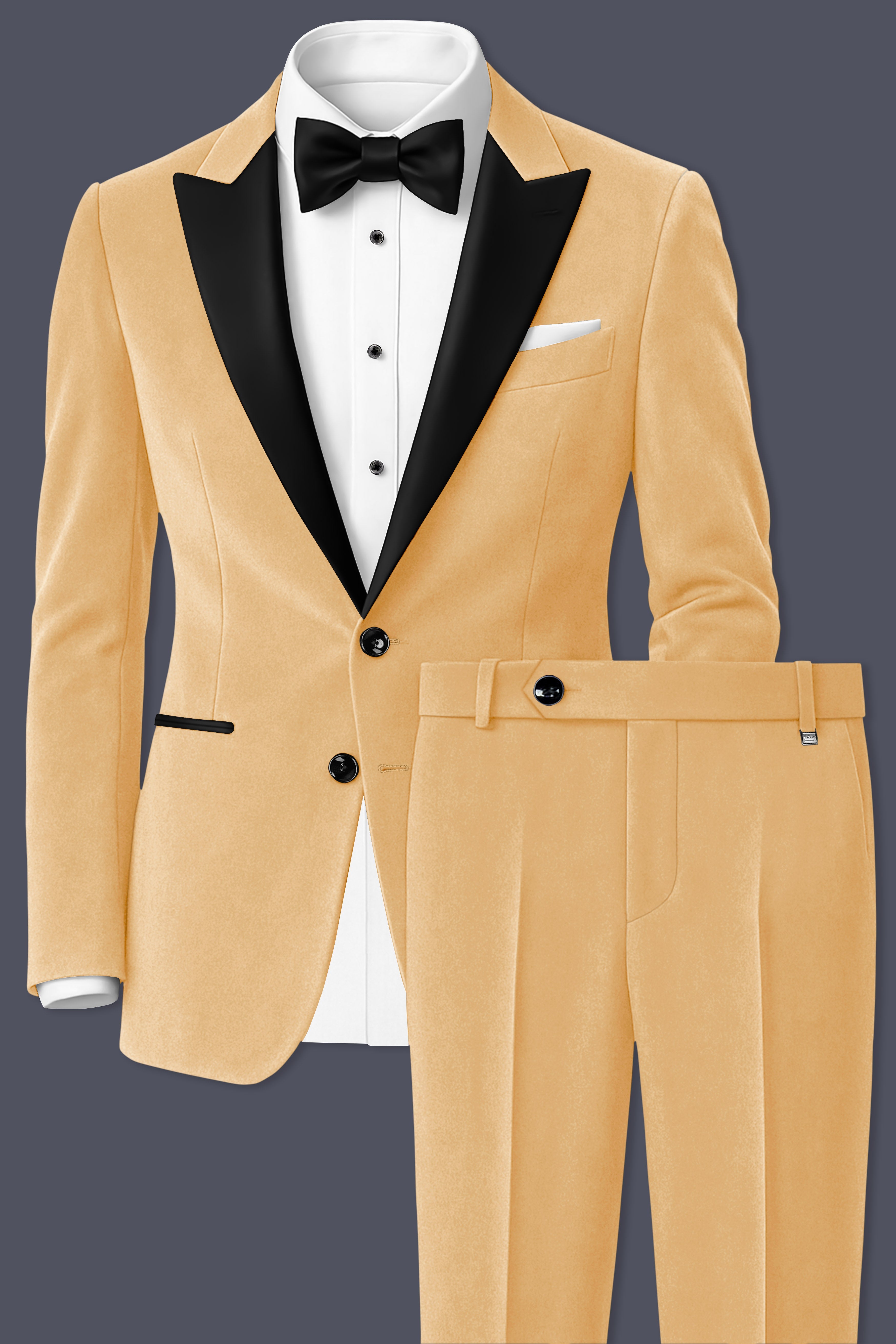 Crema-Tumbleweed Cream Velvet Peak Lapel Tuxedo Suit