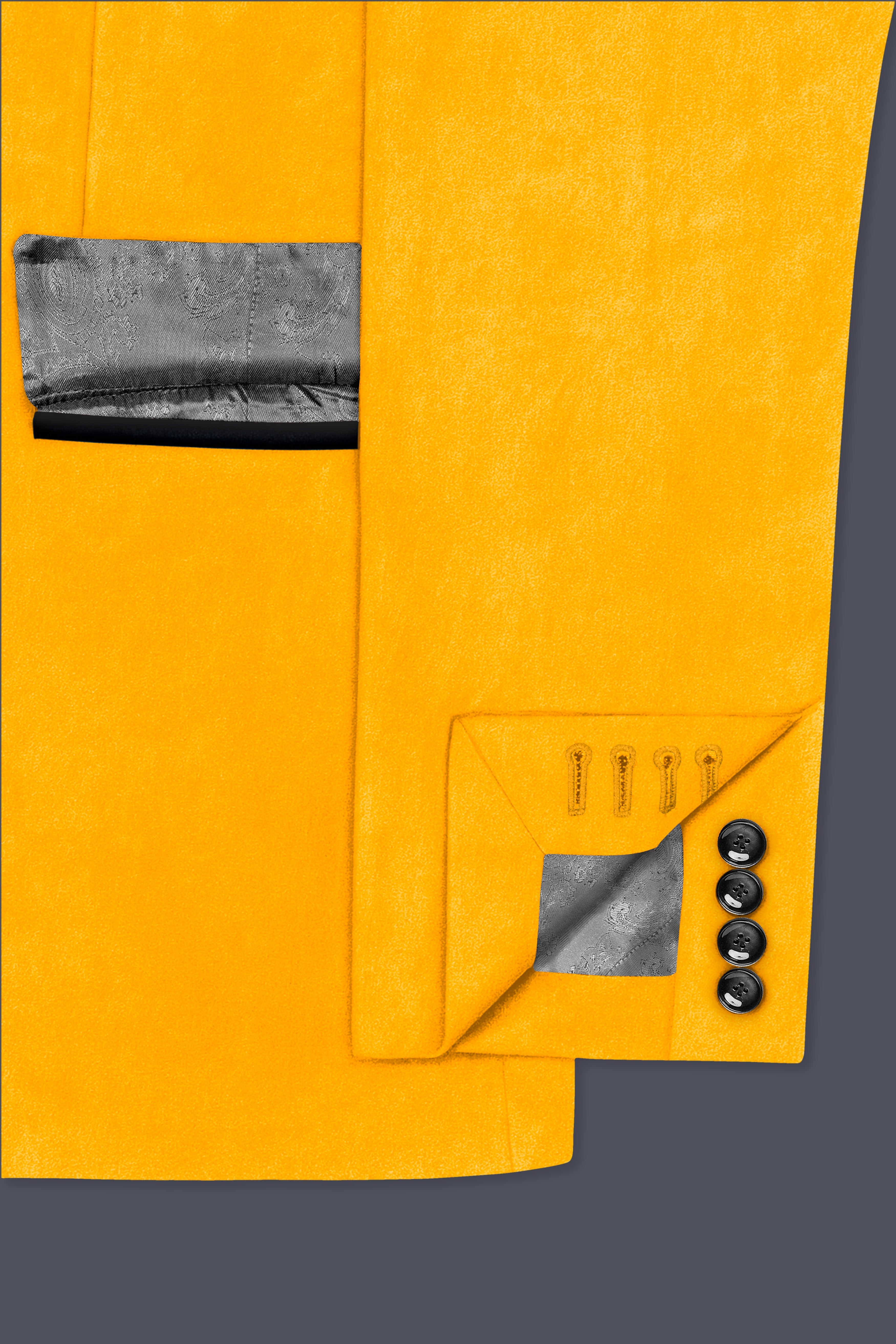 Marquis-Selective Yellow Velvet Peak Lapel Tuxedo Suit