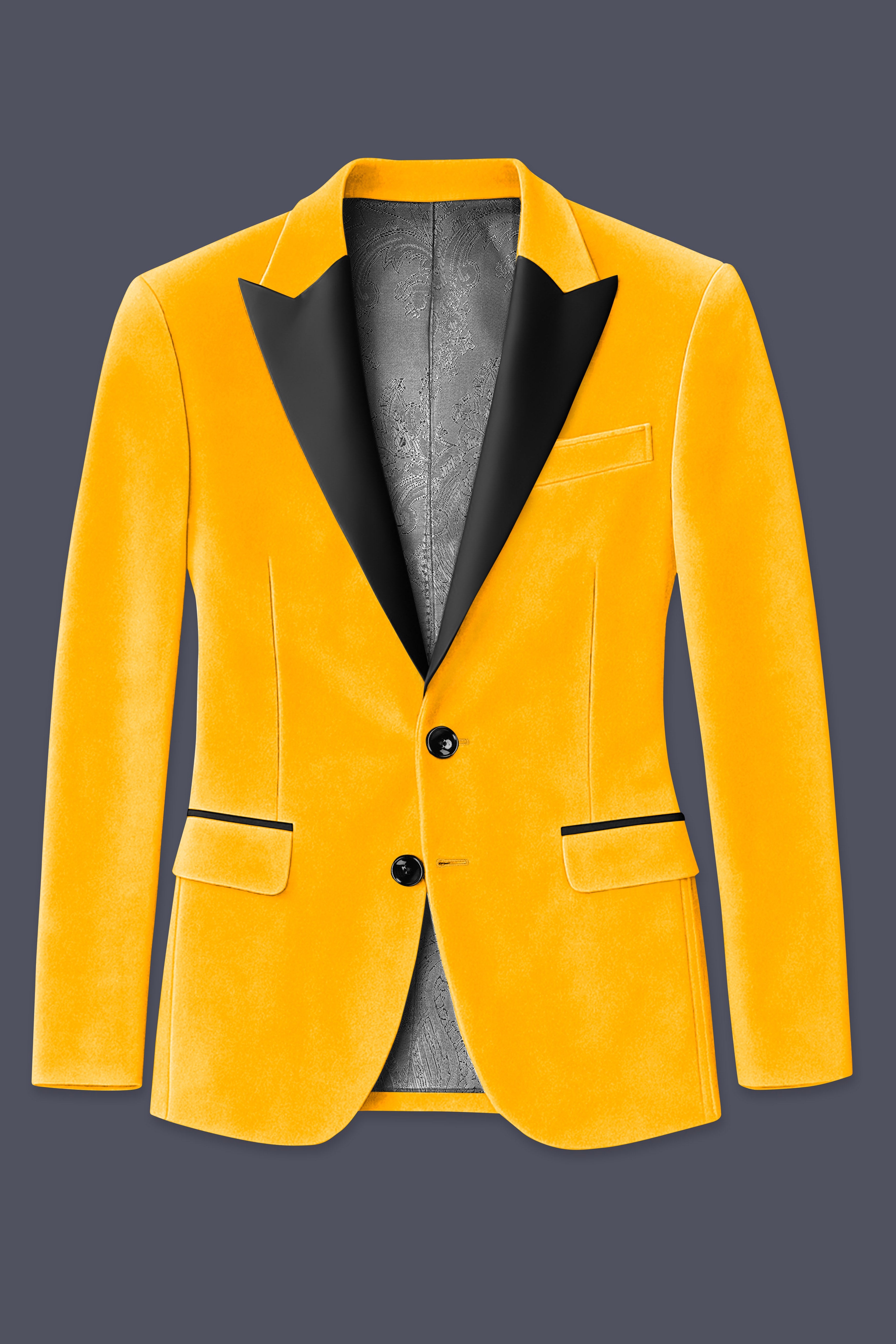 Marquis-Selective Yellow Velvet Peak Lapel Tuxedo Suit