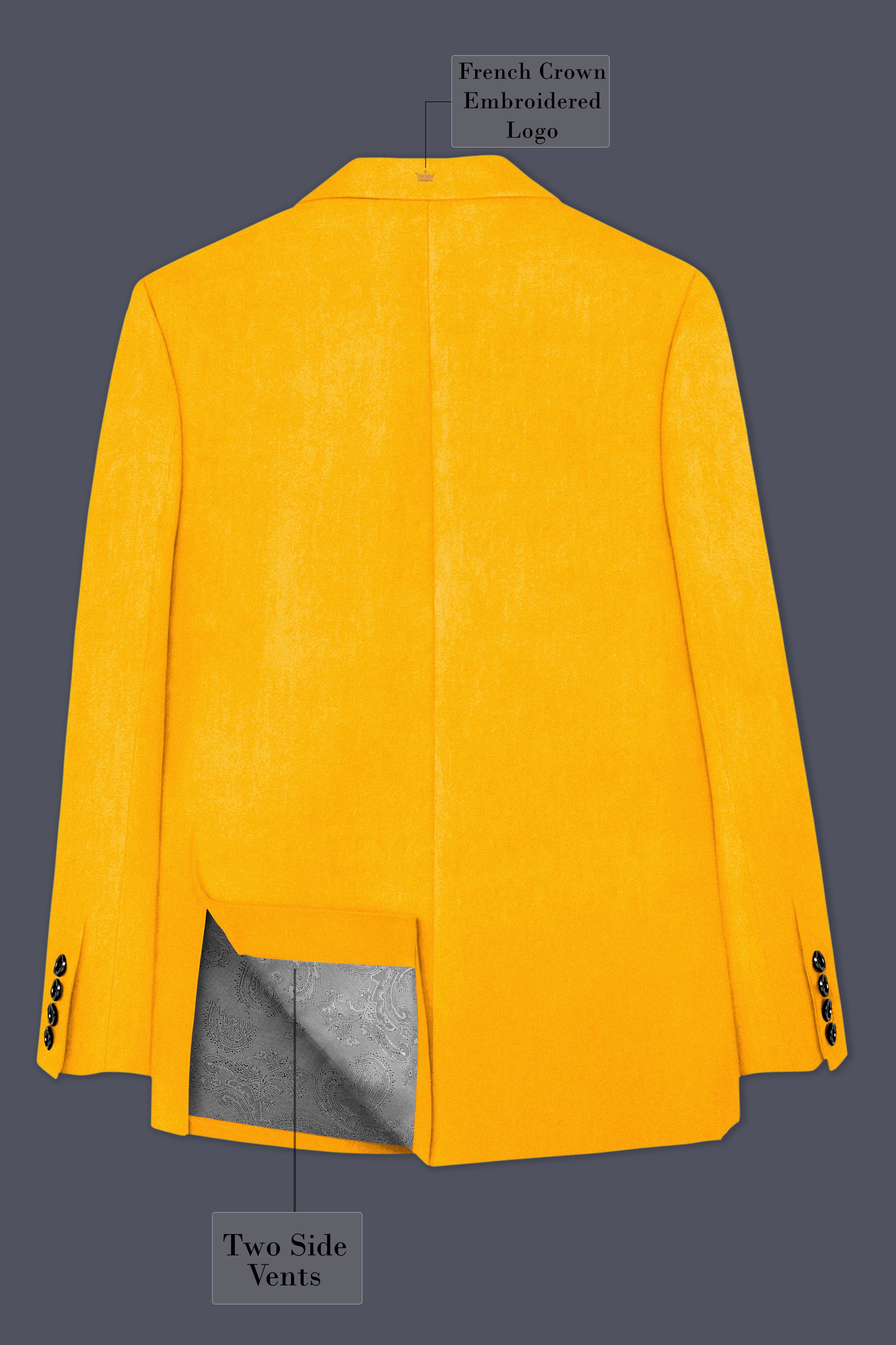 Marquis-Selective Yellow Velvet Peak Lapel Tuxedo Suit