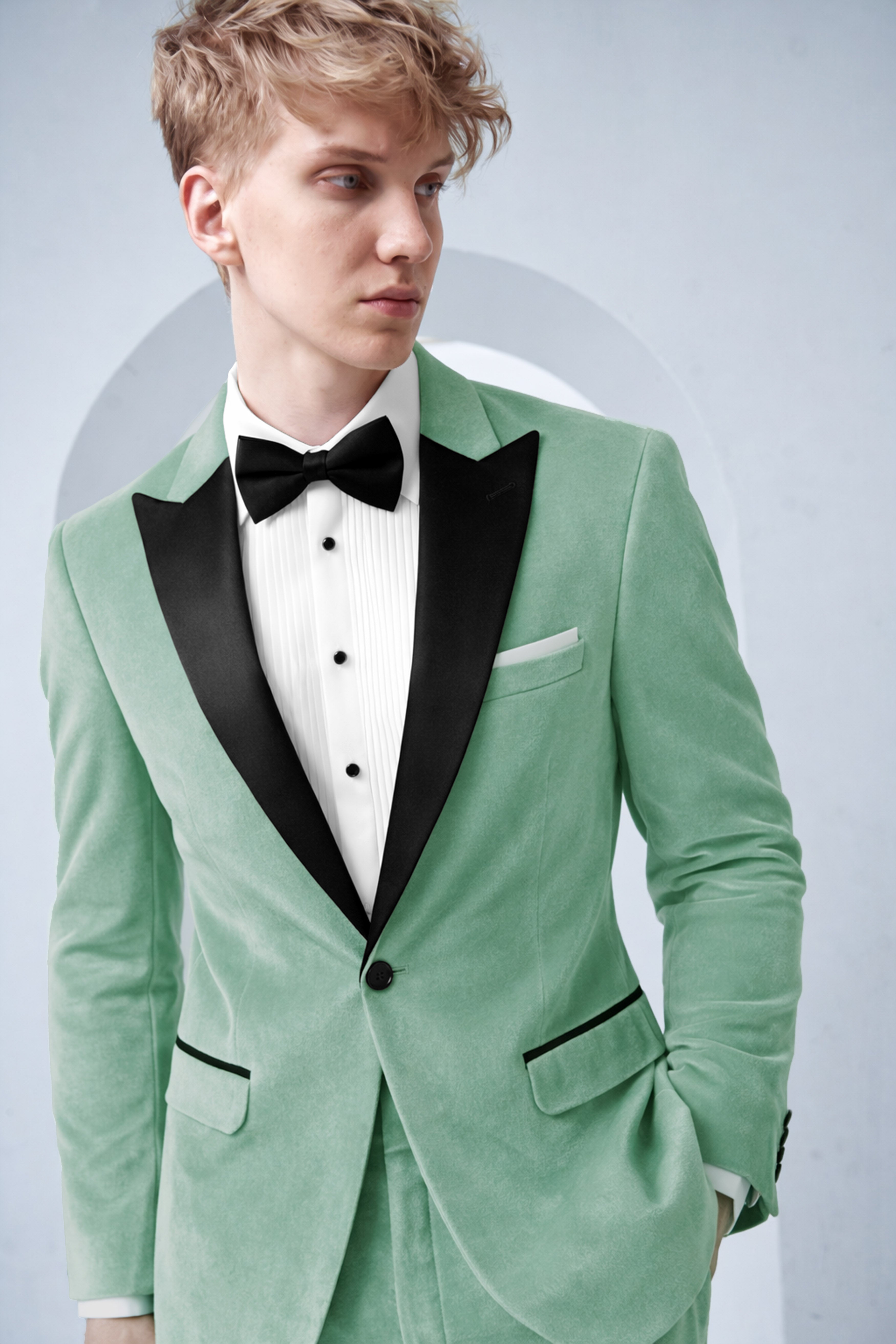 Viridian-Oxley Green Velvet Peak Lapel Tuxedo Suit